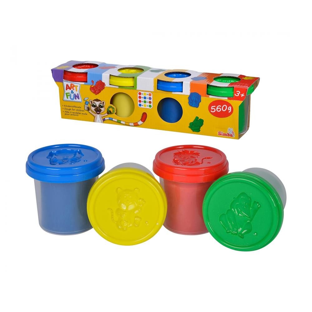 SIMBA Play-Doh Art & Fun Softknete, 4 Farben mit Motivdeckel Kinderknete Knetmasse Modelliermasse