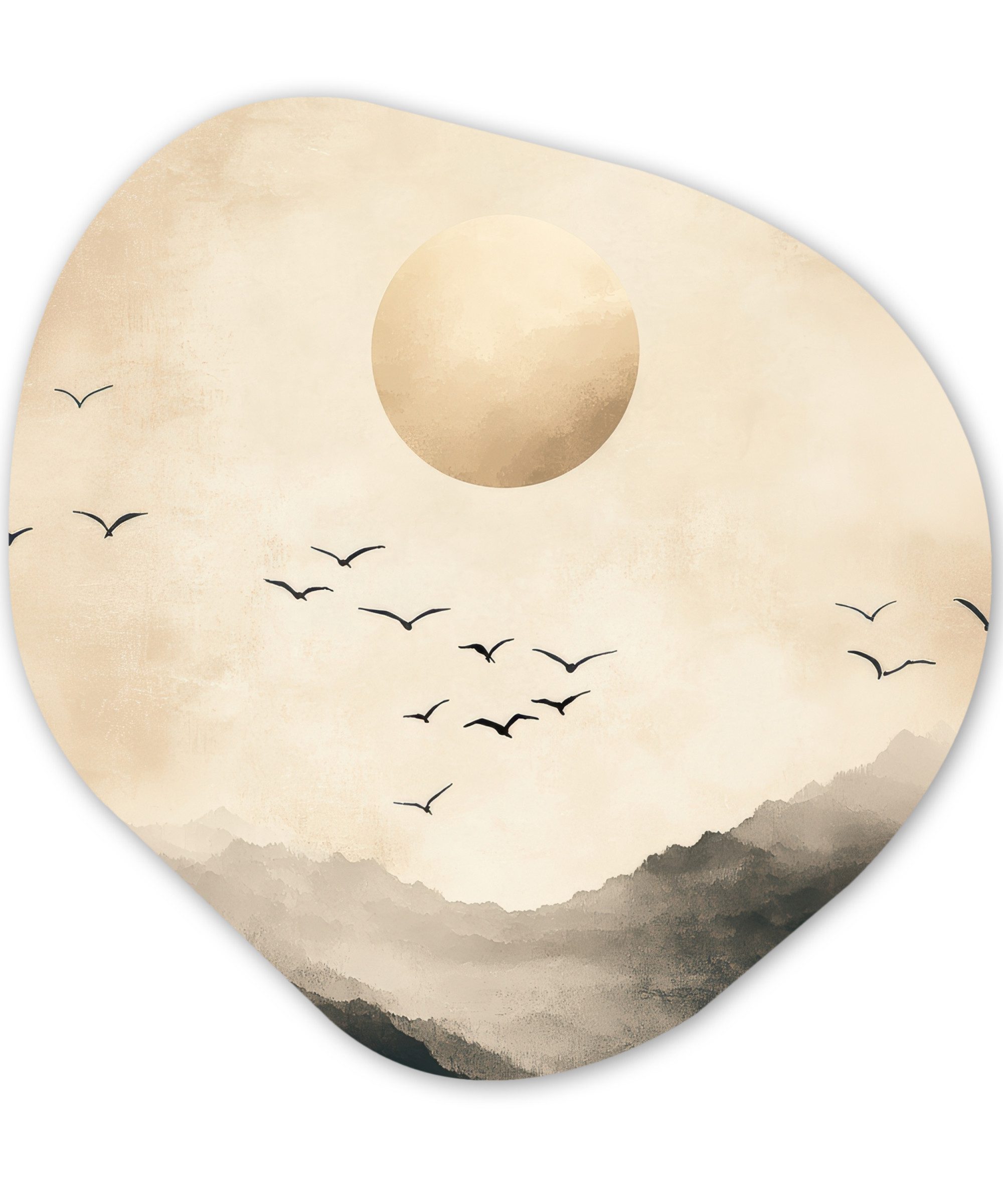 MuchoWow Gemälde Landschaft - Japandi - Vogel, Fotodruck (1 St), Wandbild Abstrakt, Wohnzimmer Schlafzimmer Wanddekoration, 40x40 cm