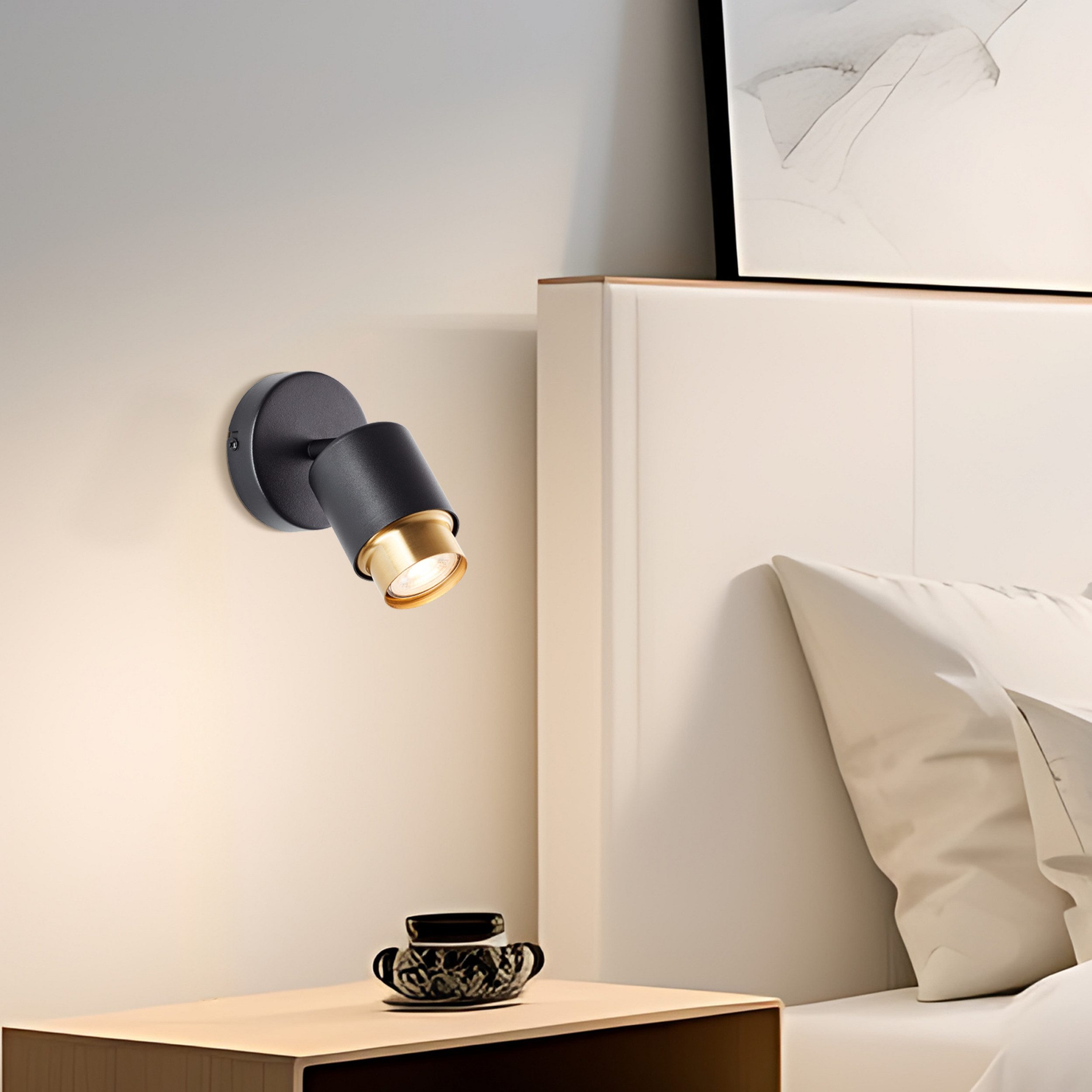 Lightbox Deckenstrahler, LED wechselbar, Warmweiß, LED Wandspot Ø 10 cm, 350 lm, 3000 K, schwenkbar, schwarz goldfarben