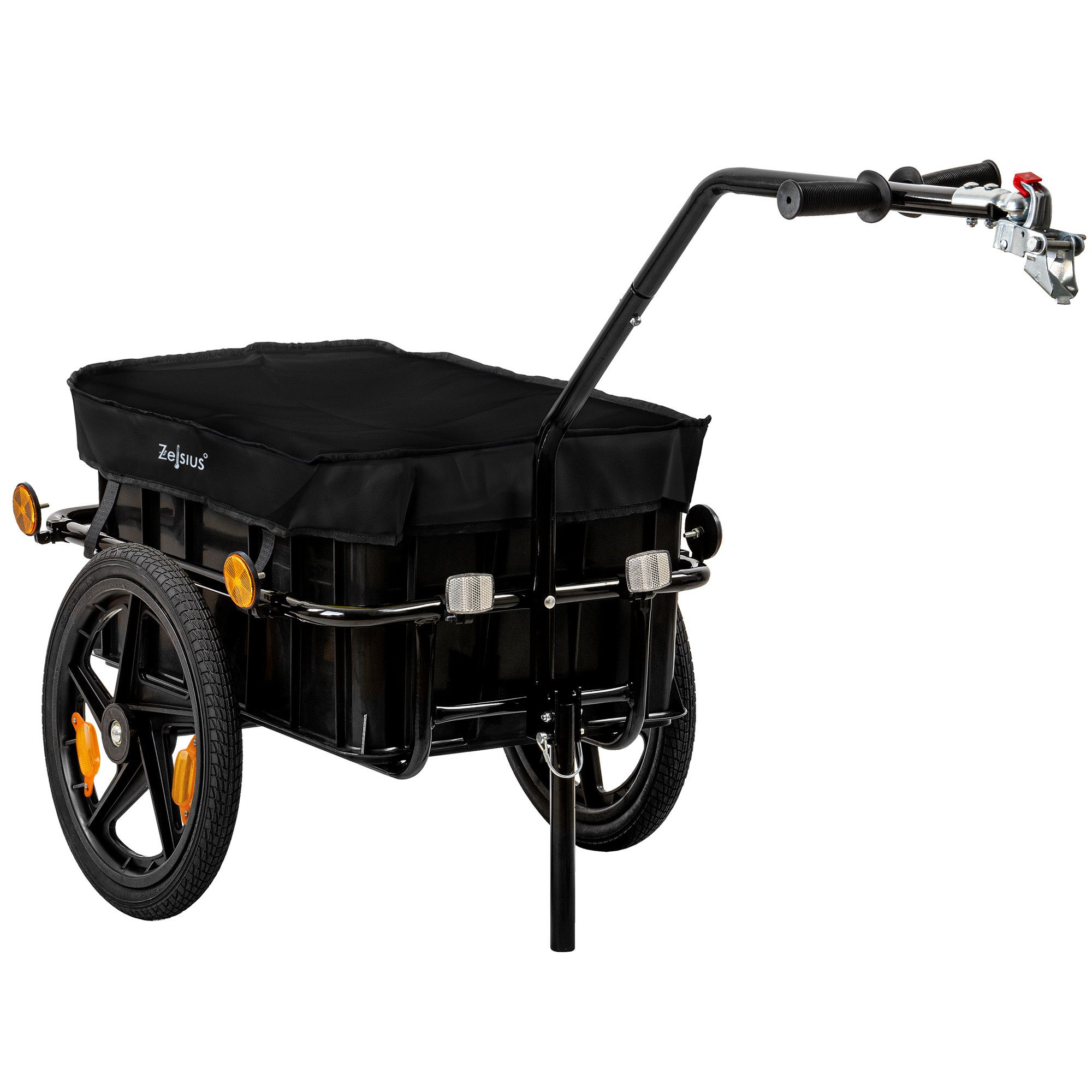 Zelsius Fahrradlastenanhänger Fahrradwagen mit Abdeckung, Schwarz, Transportwagen, Lastenanhänger, Reflektierendes Logo an der Haube