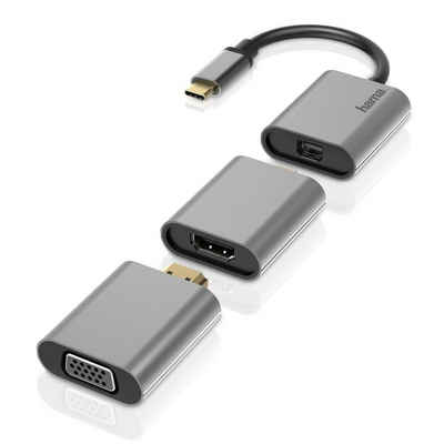 Hama Video-Adapter-Set 6in1, VGA USB-C Multiport Adapter Alu USB-Adapter Mini DisplayPort, USB-C zu HDMI, Mini DisplayPort, VGA, 15 cm, USB-C, Mini-DisplayPort, HDMI™