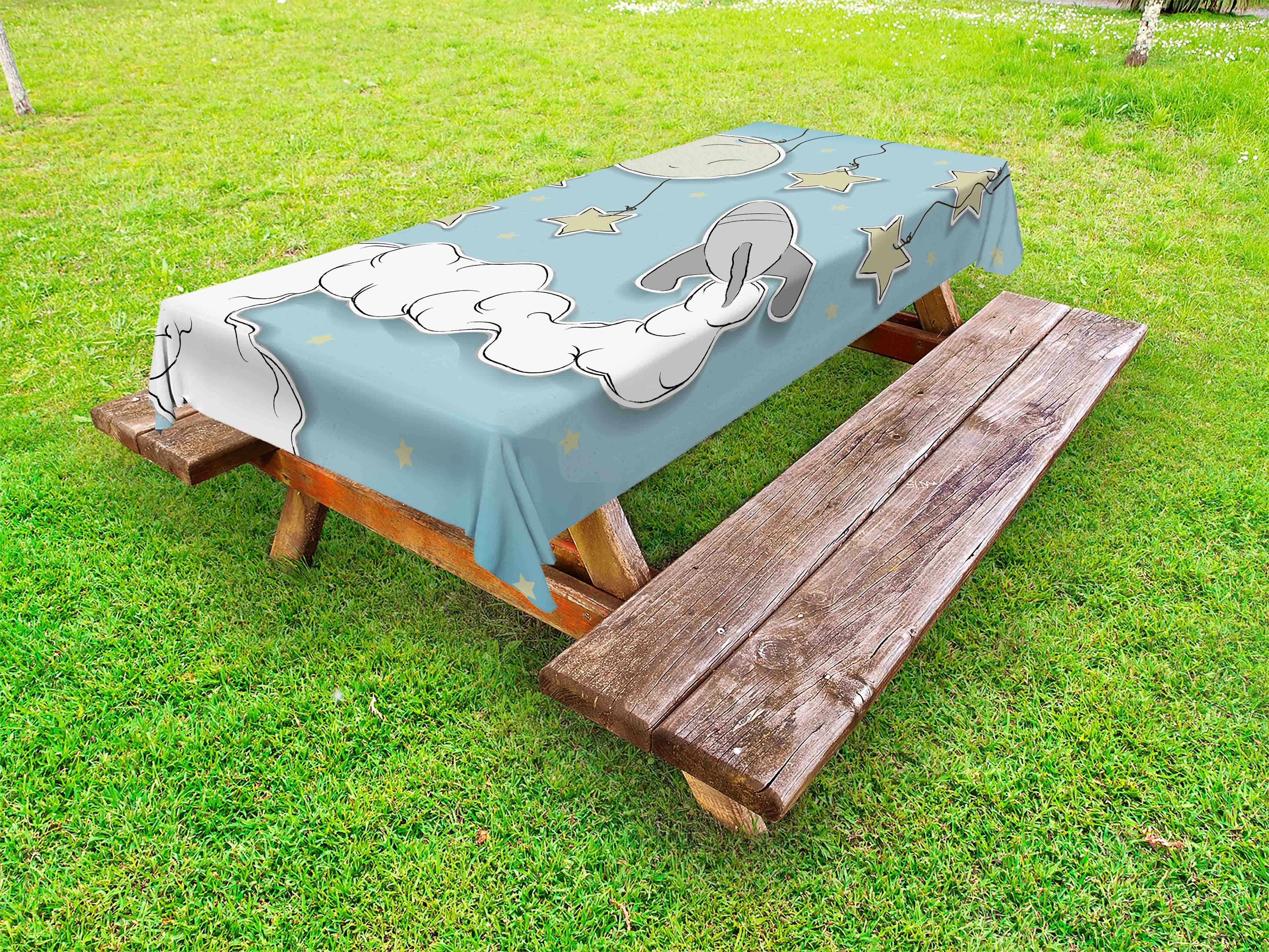 Abakuhaus Tischdecke dekorative waschbare Picknick-Tischdecke, Platz Pastell Mond Rocket und Sterne