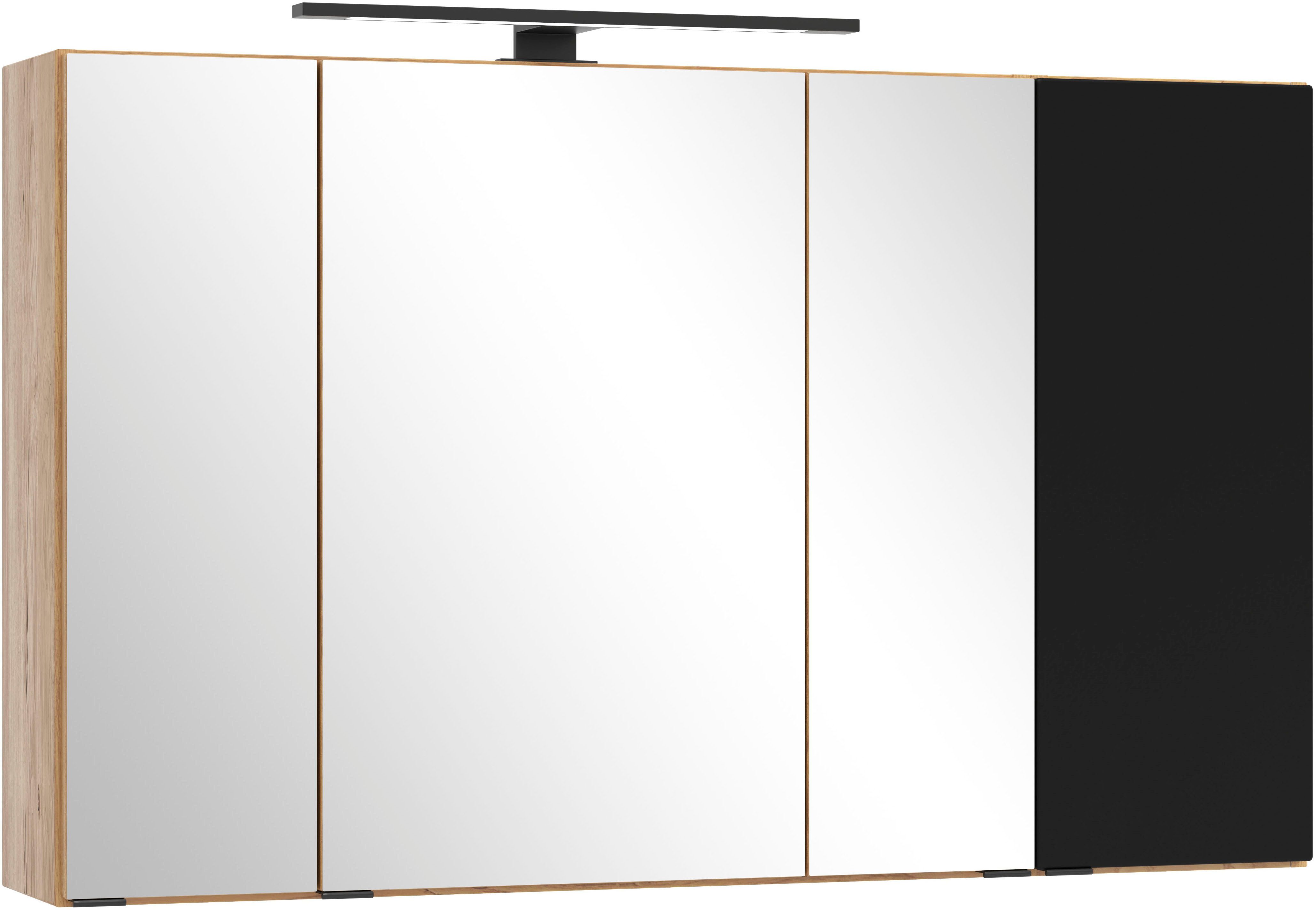 welltime Spiegelschrank MAILAND, gedämpfte Scharniere, LED-Aufbauleuchte (Maße (B/H/T): ca. 105/64/20 cm) Wildeiche/matt schwarz, LED-Aufbauleuchte, gedämpfte Scharniere