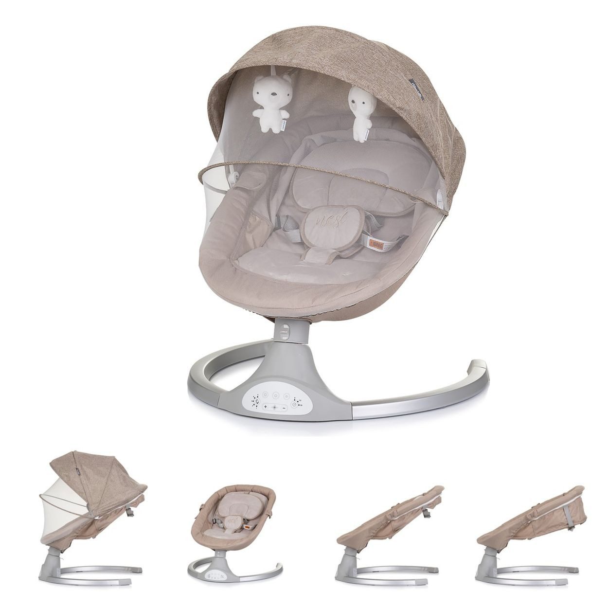 Chipolino Babywippe Babywippe Nest Musik, Fernbedienung, Kissen, Gurt, Timer, Plüschtiere