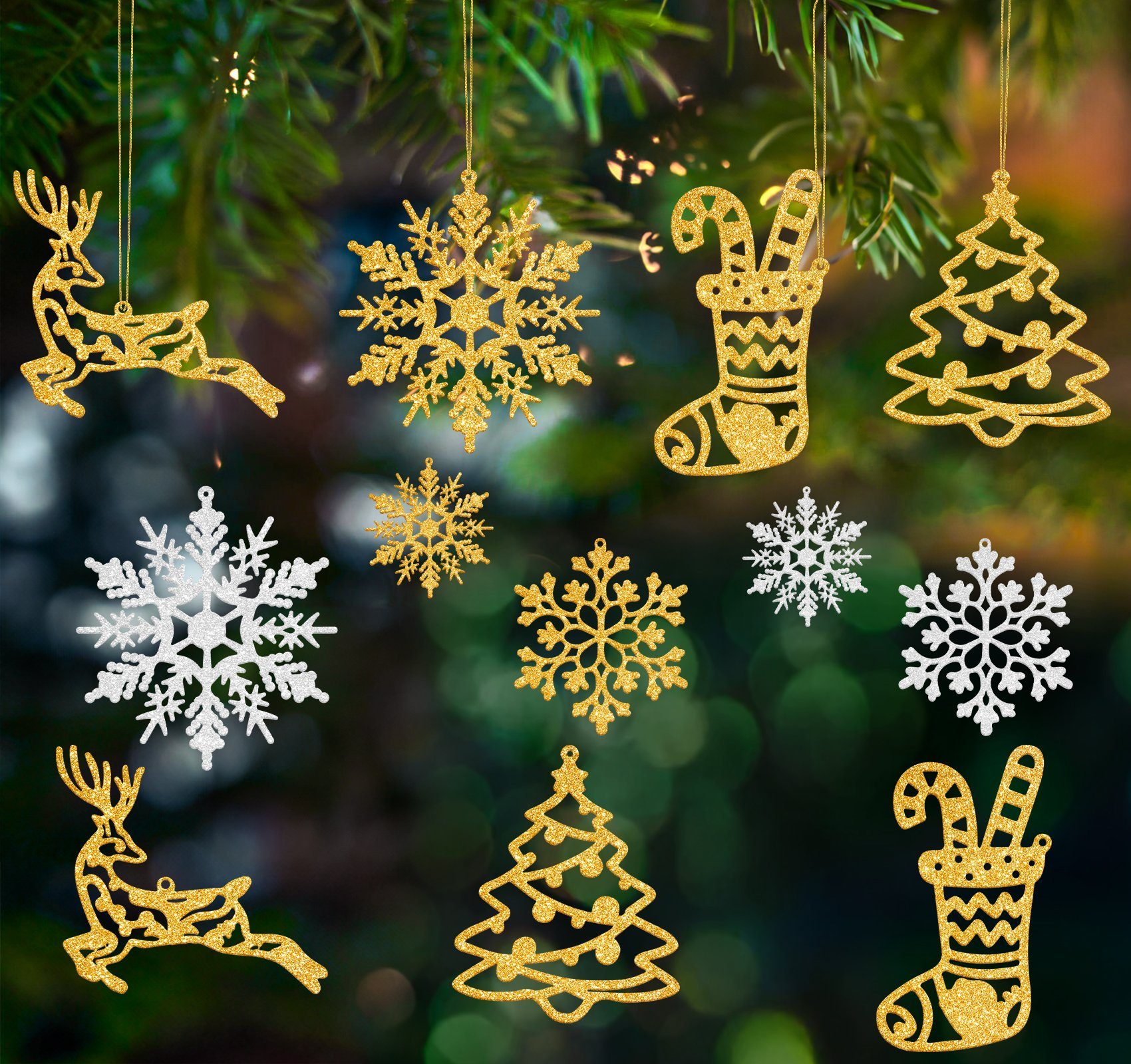 Homewit Weihnachtsbaumdecke Stück christbaumschmuck Gold-Weiß deko schneeflocken schneeflocken 65