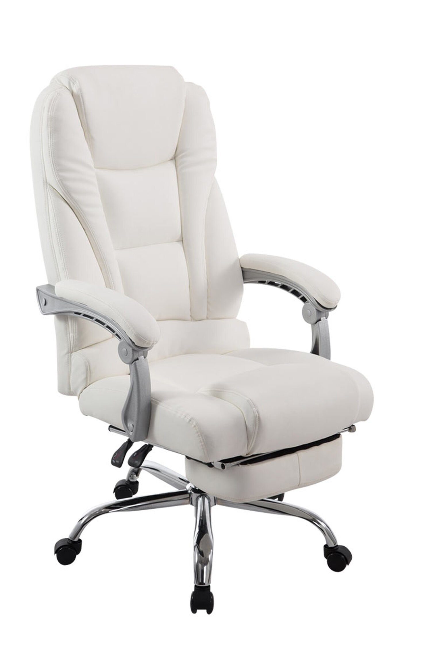 TPFLiving Bürostuhl Pacira mit bequemer Rückenlehne - höhenverstellbar und 360° drehbar (Schreibtischstuhl, Drehstuhl, Chefsessel, Bürostuhl XXL), Gestell: Metall chrom - Sitzfläche: Kunstleder weiß