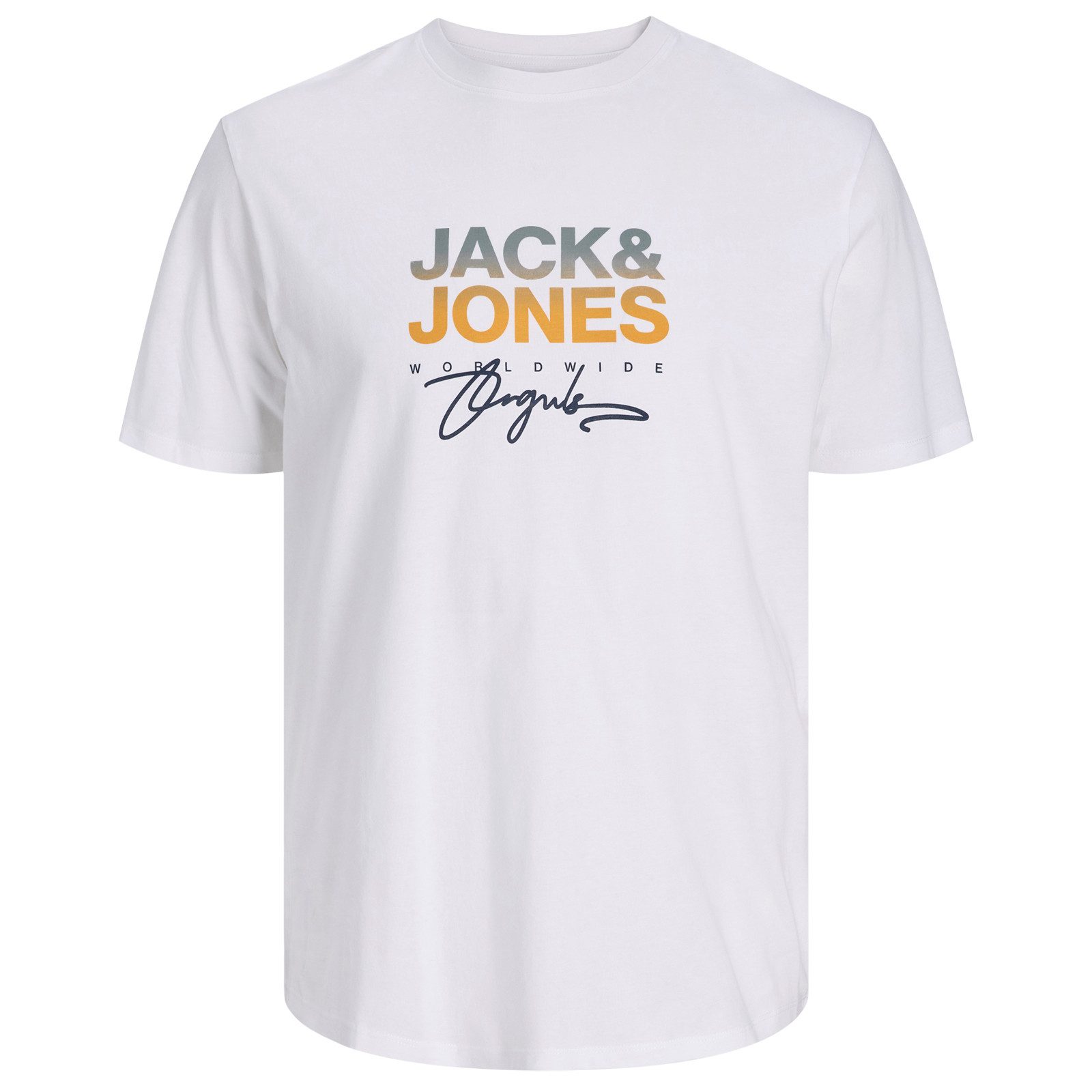 Rundhalsshirt Jack&Jones Übergrößen T-Shirt weiß Print JORCANGGU