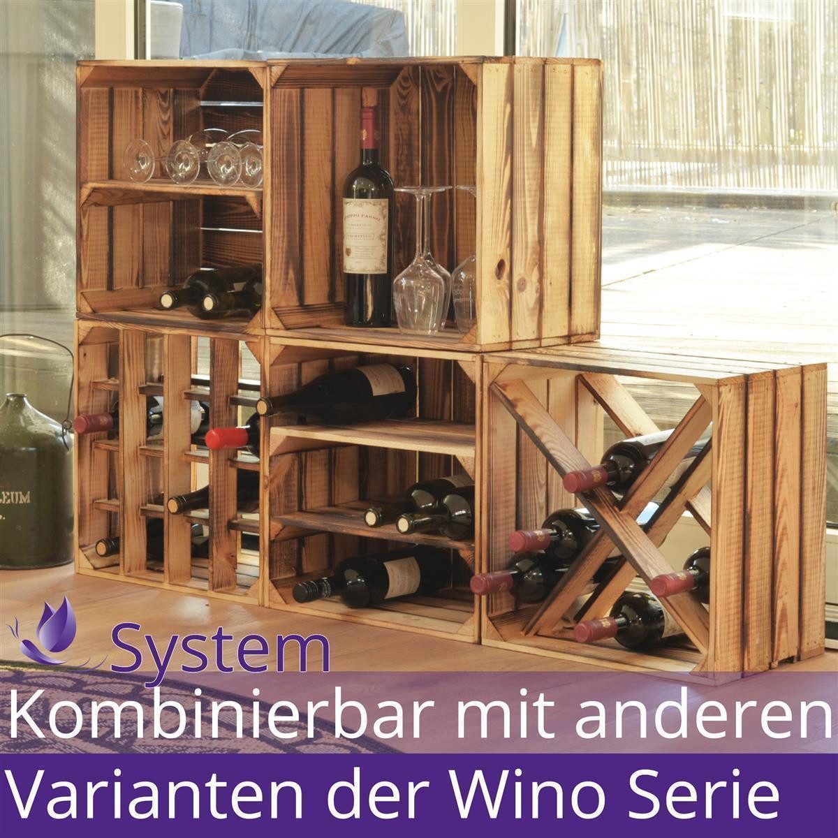 CHICCIE Weinregal Wino Flaschenregal aus Holz Geflammt + Regal, 2-tlg. günstig online kaufen