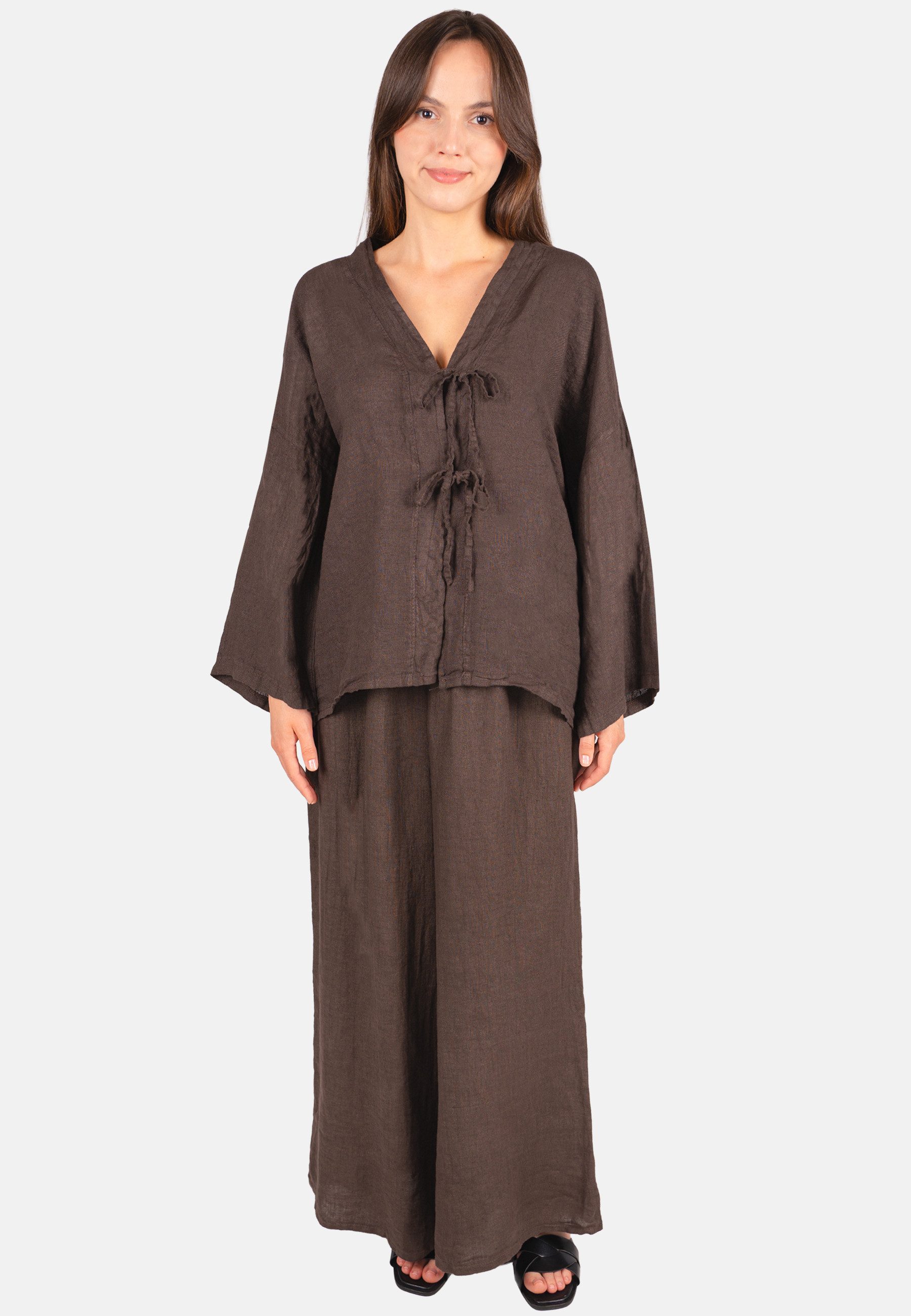 Seasons of April Blusenkimono GIANNA LINO (1-tlg) Leinenbluse Damen Oversized Tunika Boho V-Ausschnitt aus 100% Leinen