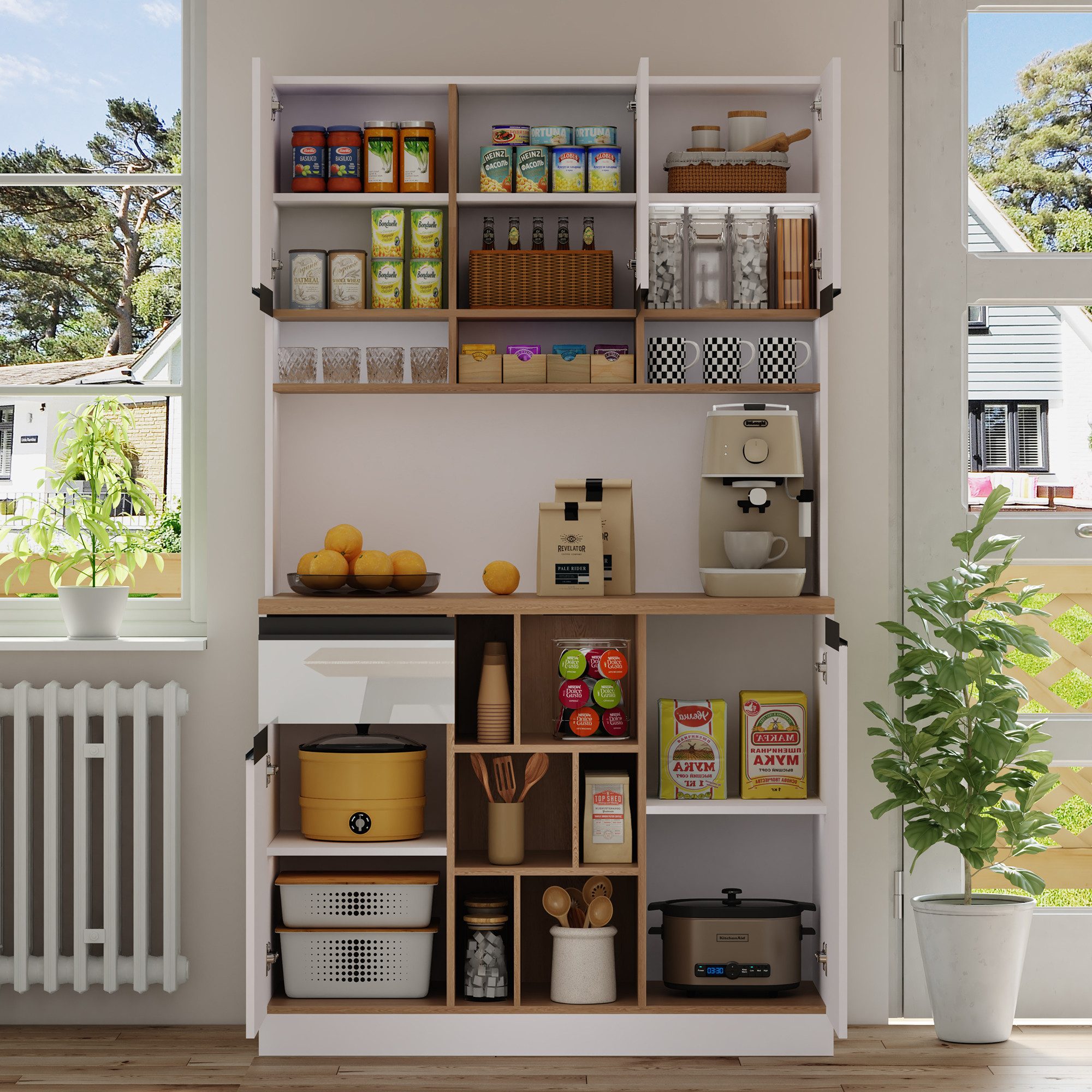 STILVORA Hochschrank Küchenschrank mit verstellbare Regal,Vitrine Sideboard mit Stauraum (Modernes Sideboard, verstellbaren Regalen, Schubladen und Kippschutz) Schubladen,offener Stauraum