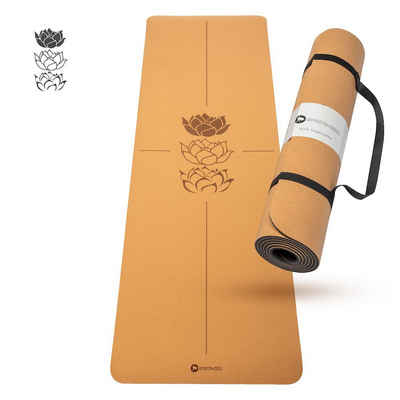 Sports-Hero Yogamatte Rutschfeste Kork Yogamatte mit Tragegurt, 183 x 61 x 0.5 cm (1-St), Rutschfest, Schweißabsorbierend, Antimikrobiell, Grip, 5mm dick