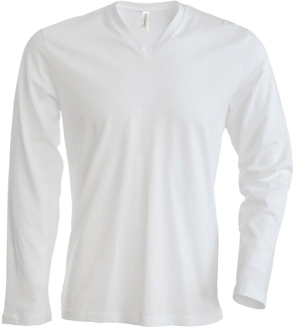 Kariban Rundhalsshirt Kariban K358 Herren V-Neck T-Shirt langarm enzymgewaschen white