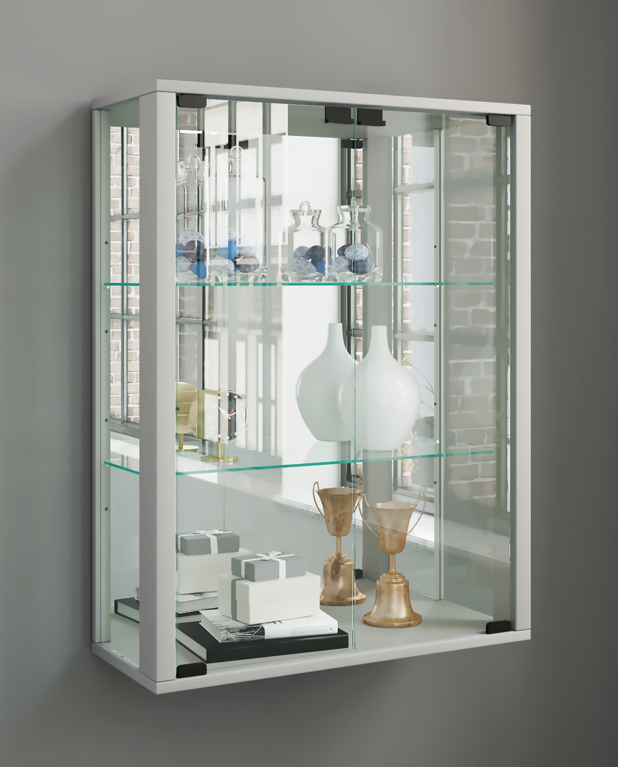 VCM Hängevitrine Wandvitrine Udina mit Glastür, Glasböden und Glasvitrine hängend, Modern und platzsparend, Glasschrank