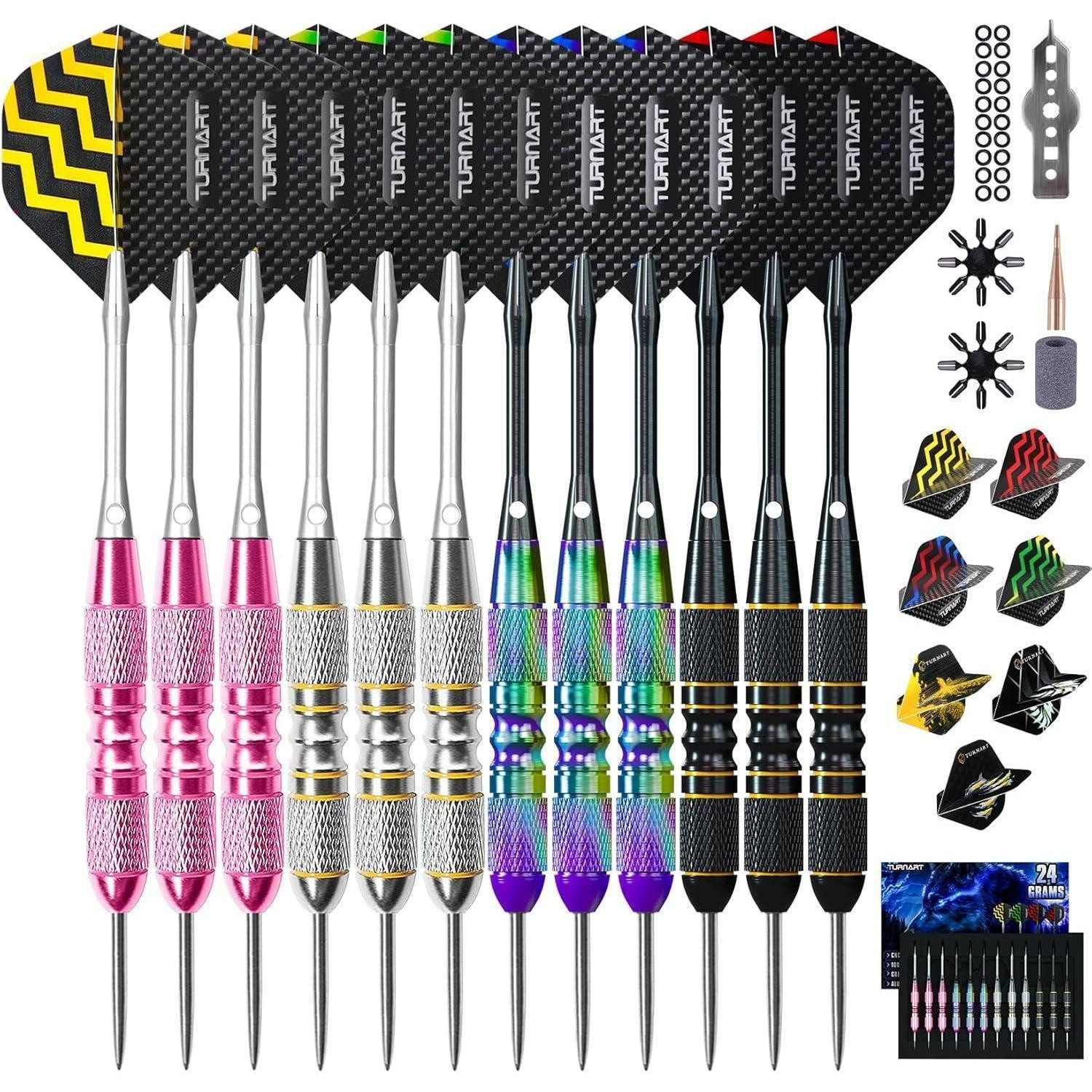 LuxusKollektion Dartpfeil Dartpfeile Steeldarts 12er Set mit Metallspitze und Dart Case Rosa