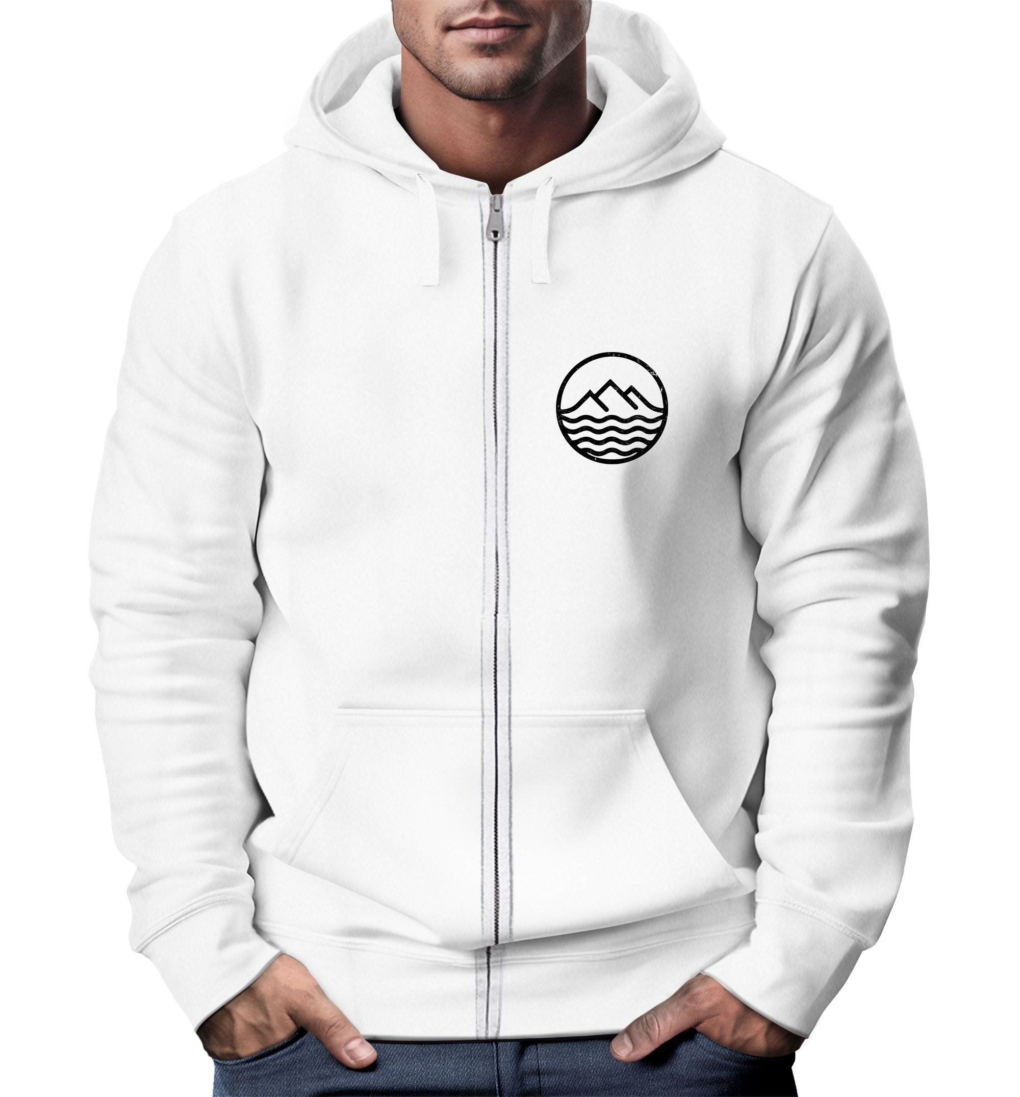 Neverless Sweatjacke Herren Sweatjacke mit Kapuze Wandern Berge Logo Motiv günstig online kaufen