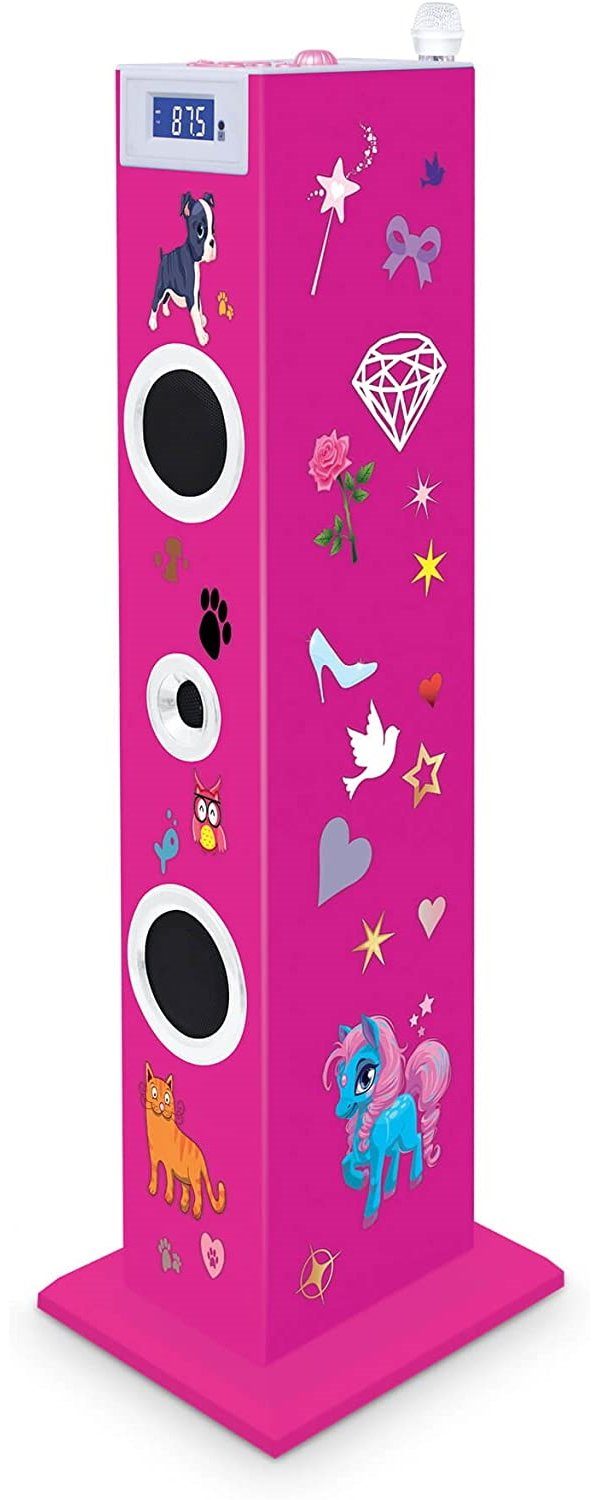 BigBen Sound Tower TW5 Stereoanlage (inkl. Mikrofon, USB-Anschluss und Fernbedienung, pink)
