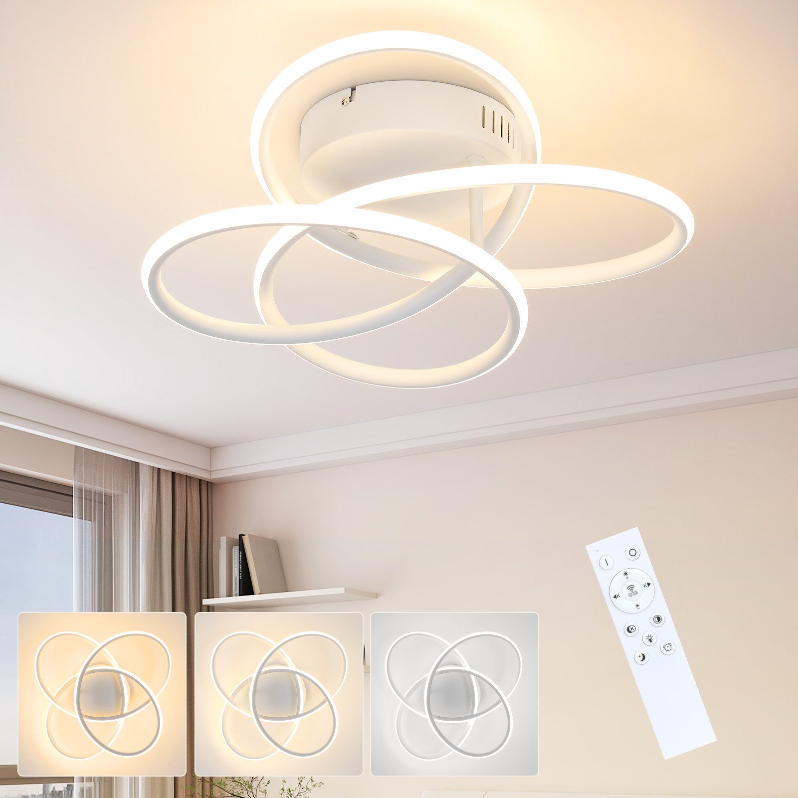 ZMH LED Deckenleuchte Butterfly 41cm Deckenlampe – dimmbar, Fernbedienung, 44W für Flur, LED fest integriert, Warmweiß-Neutralweiß-Kaltweiß, Augen schützend, flackerfreies Design, Dual-Control
