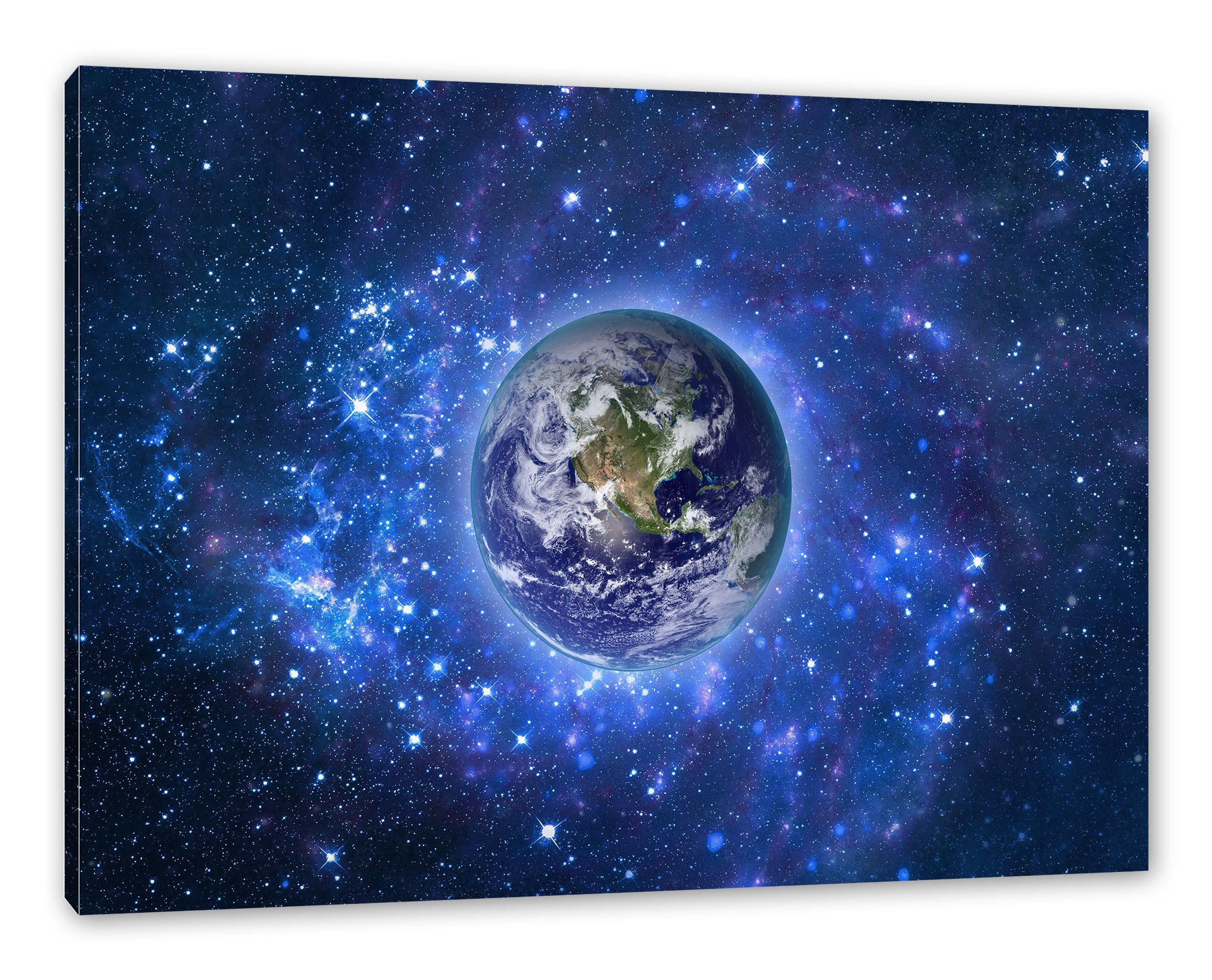 Pixxprint Leinwandbild Planet Erde im Weltraum, Planet Erde im Weltraum (1 St), Leinwandbild fertig bespannt, inkl. Zackenaufhänger