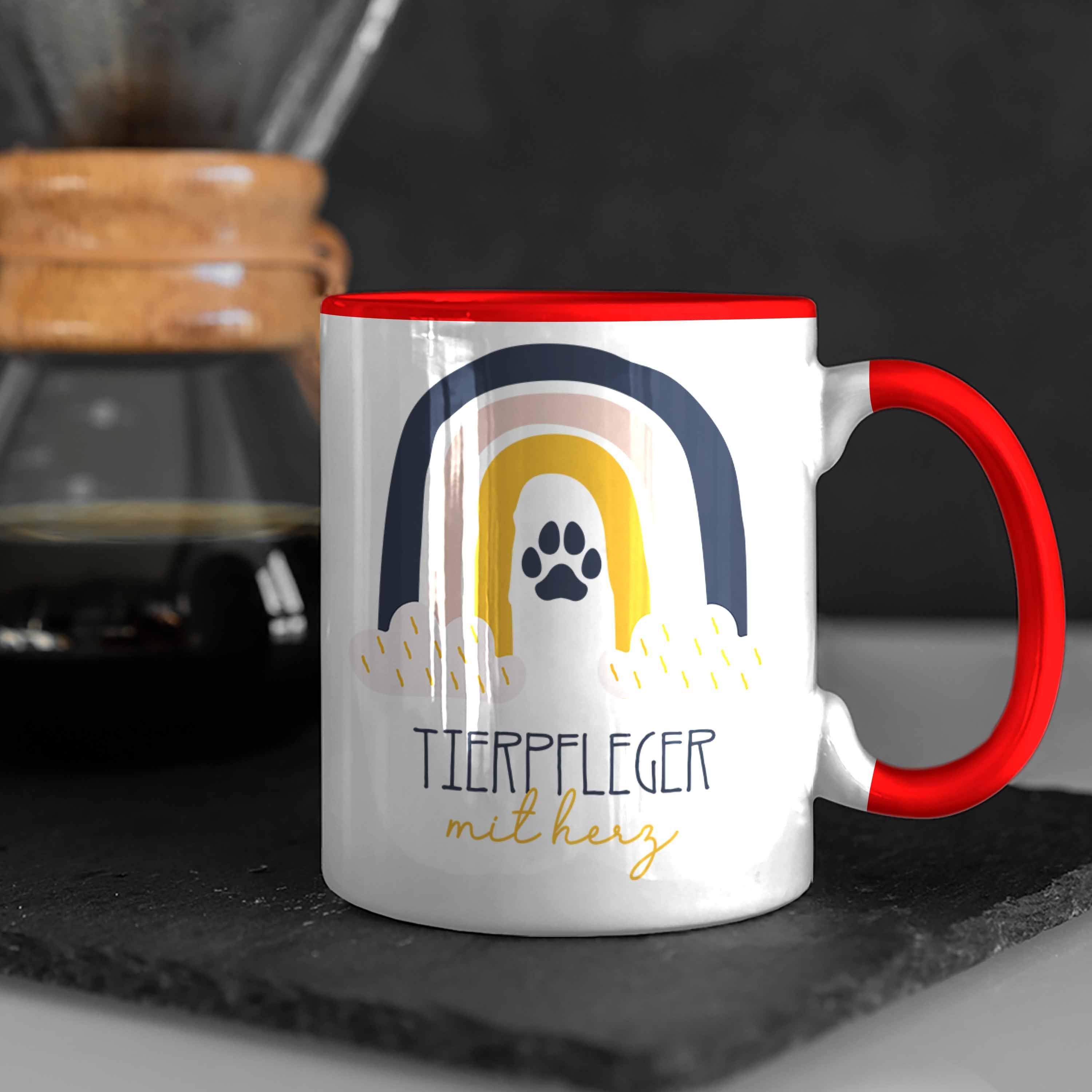 Tasse Tierpf Tasse Geschenk Geschenkidee Trendation für Tierpfleger Danke Rot Kaffeetassse