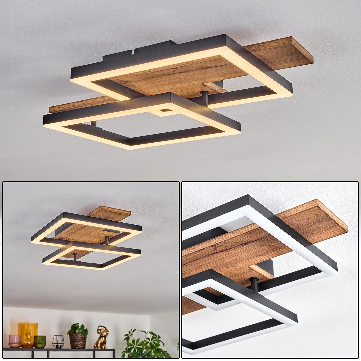 hofstein Deckenleuchte Deckenlampe aus Metall/MDF/Kunststoff in Schwarz/Hol günstig online kaufen