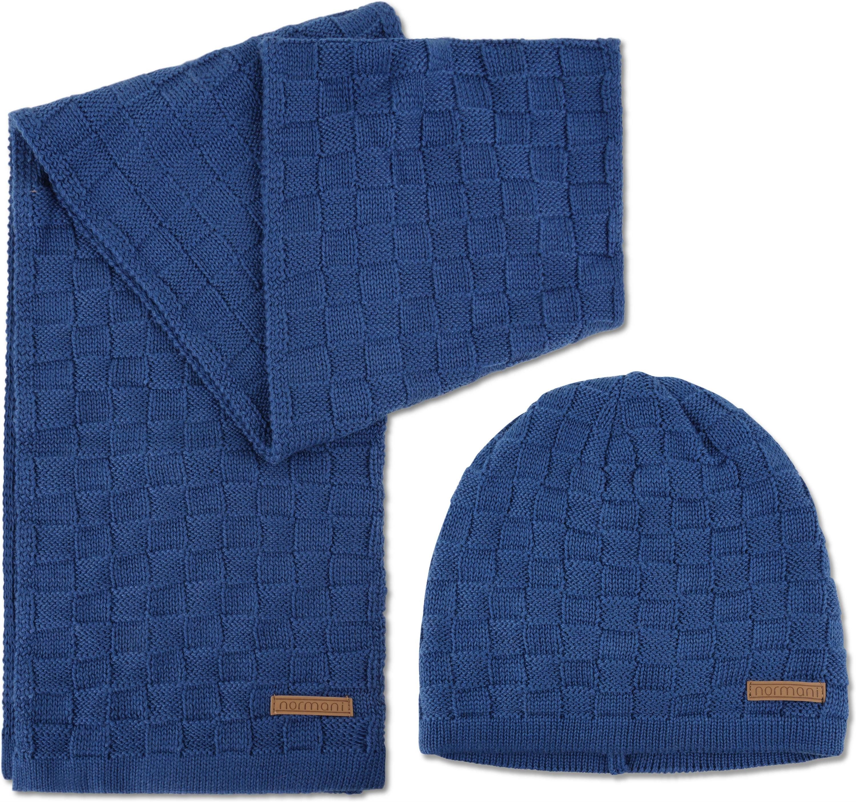 normani Strickmütze Winterset aus Merinowolle Schal und Mütze Muster günstig online kaufen
