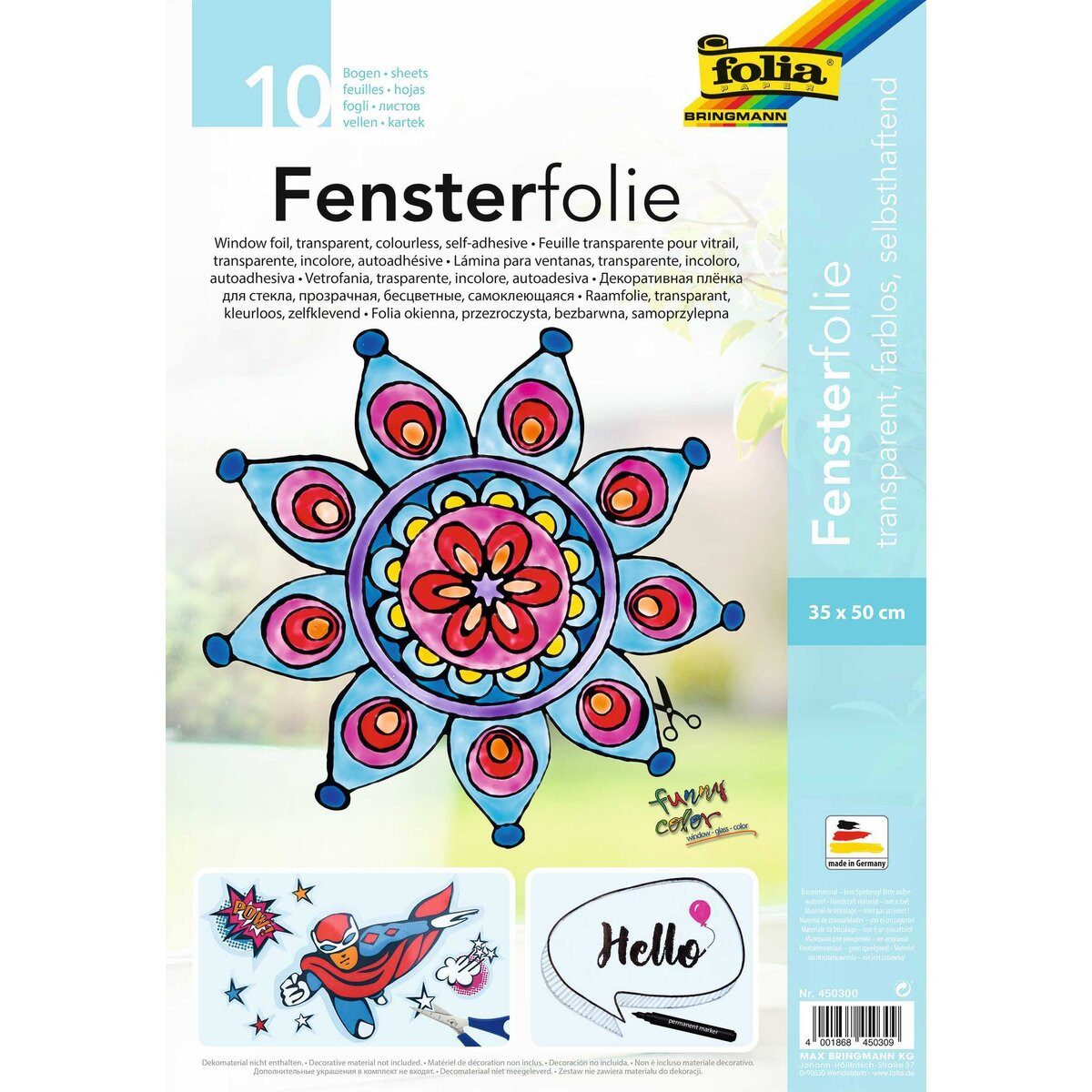 Folia Bastelfilz Fensterfolie - selbsthaftend 10 Blatt 35 x 50 cm.