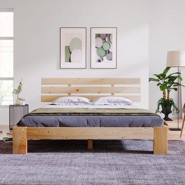 XDeer Holzbett Doppelbett mit Kopfteil aus Bettgestell Lattenrost-200 x 140 cm, Massivholz FSC Massiv Doppelbett als Kieferbett verwendbar