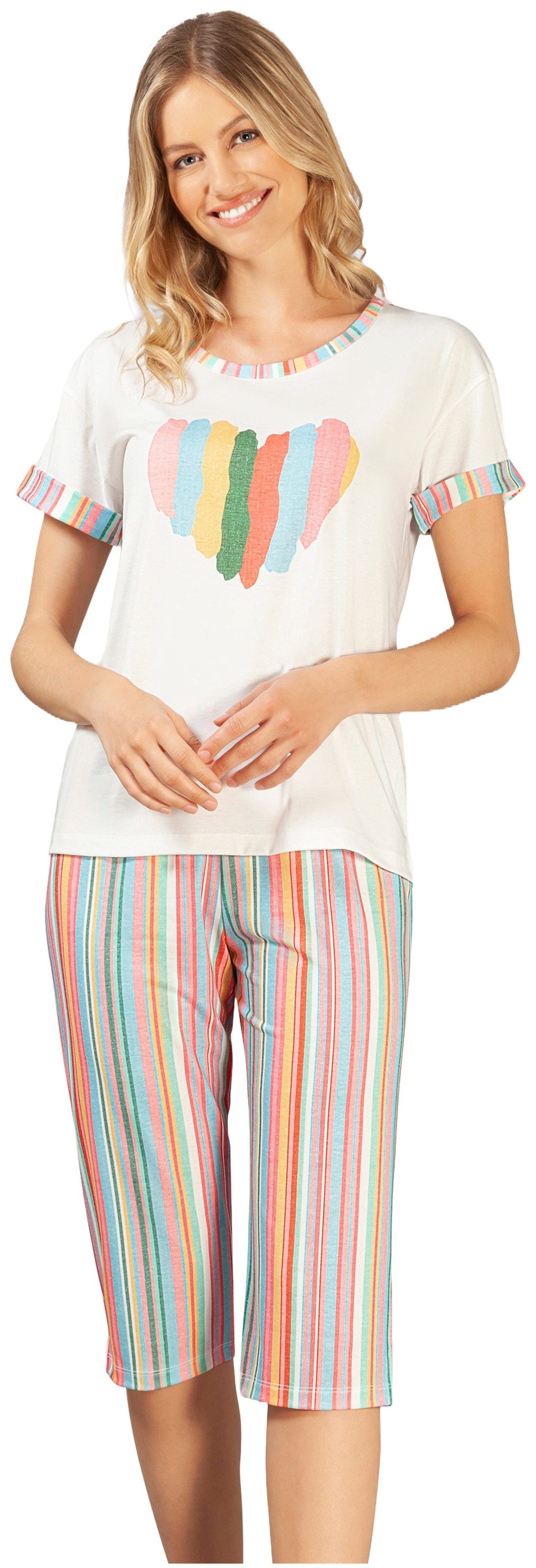 Hajo Schlafanzug Modischer Damen Pyjama mit Caprihose (2 tlg) Modisches Design