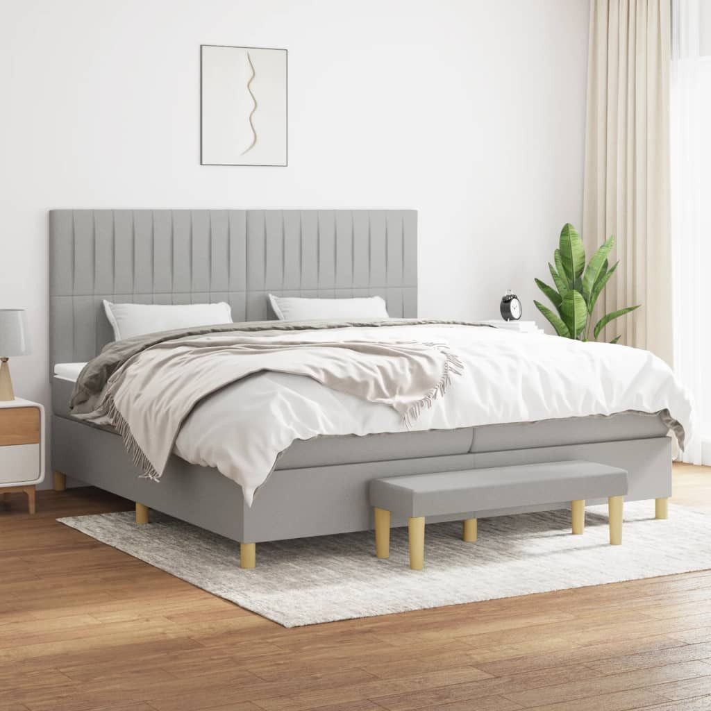 vidaXL Boxspringbett Boxspringbett mit Matratze Hellgrau 200x200 cm Stoff B günstig online kaufen
