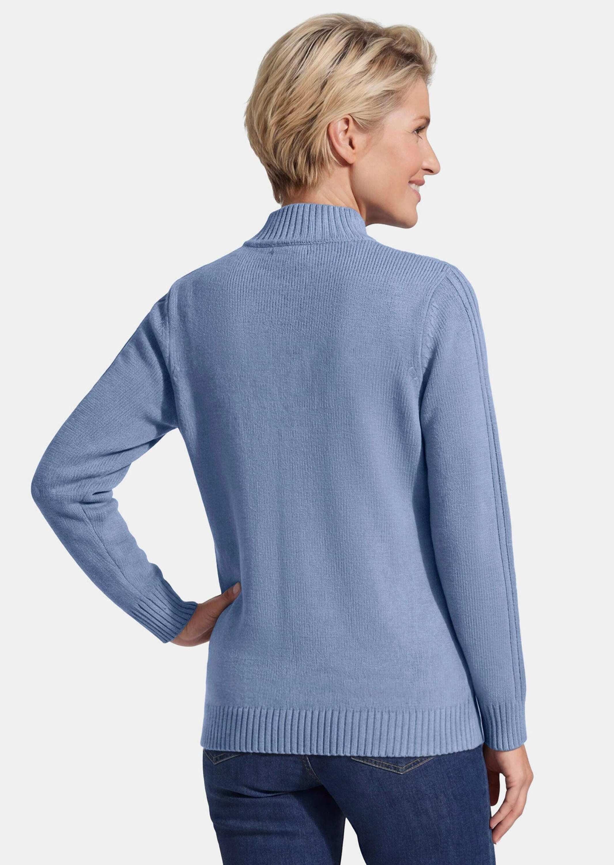 GOLDNER Strickpullover Rippenpullover mit Stehkragen Strukturstrick aus Baumwollmischung mit V-Rippenmuster und Langarm