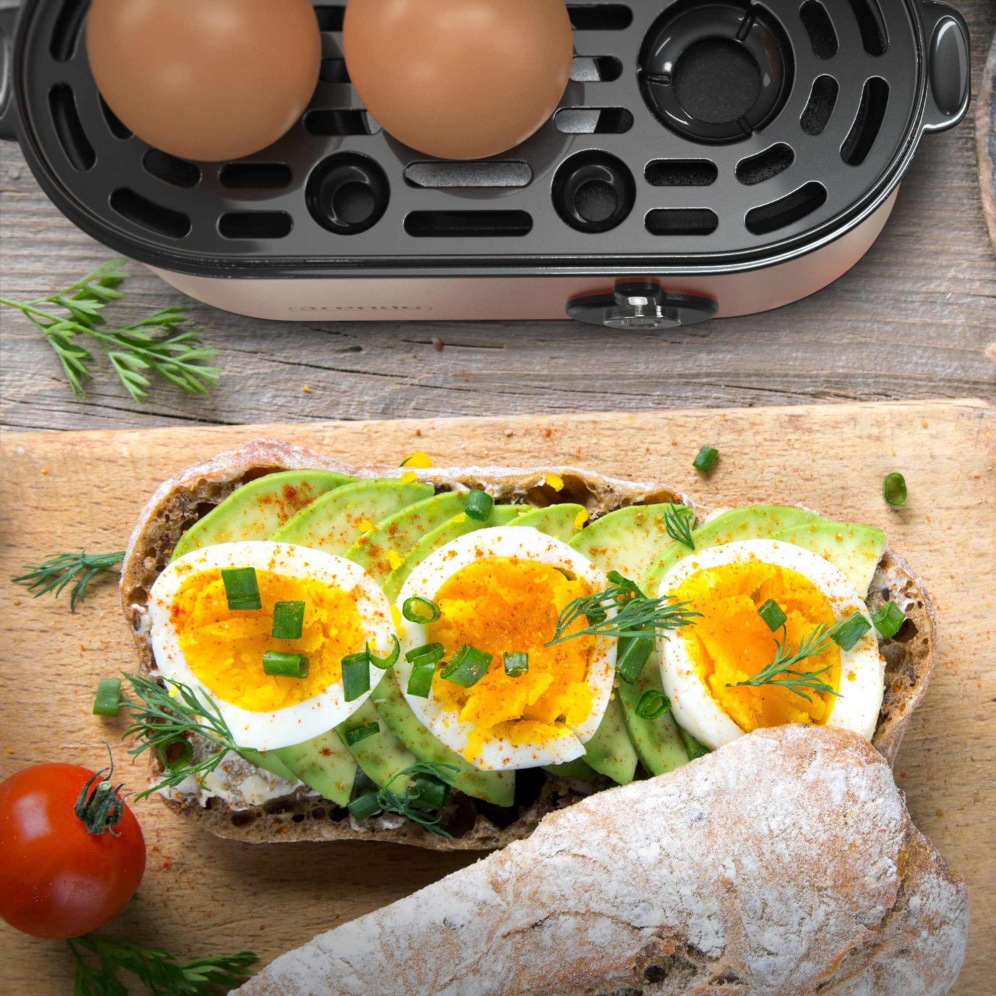 Eierkocher, Frühstücks-Set Kupfer Arendo (2-tlg), 4-Scheiben Langschlitz 3er Toaster,