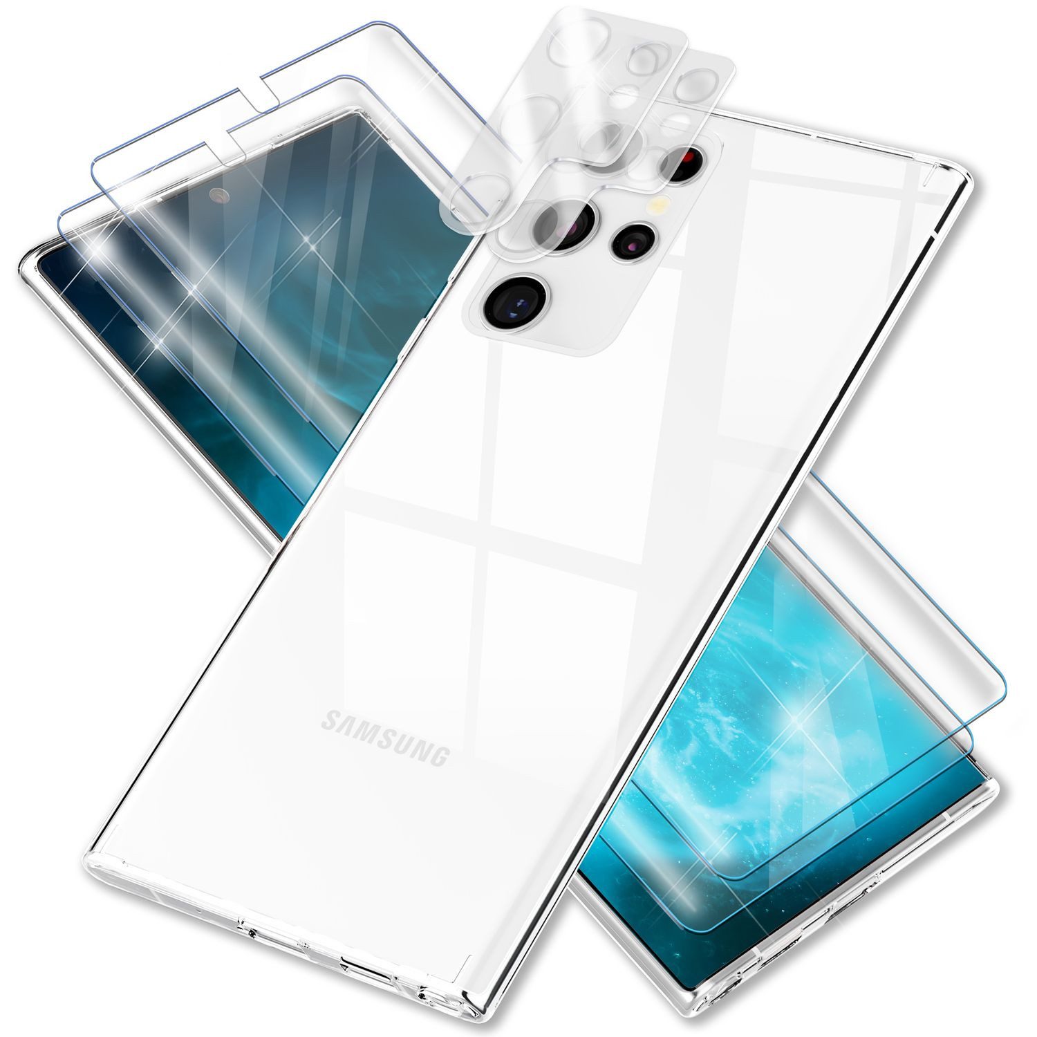 Nalia Smartphone-Hülle Samsung Galaxy S23 Ultra 17,3 cm (6,8 Zoll), Klare Harte Hülle / 2x Display- & Kameraschutz / Anti-Gelb / Kratzfest