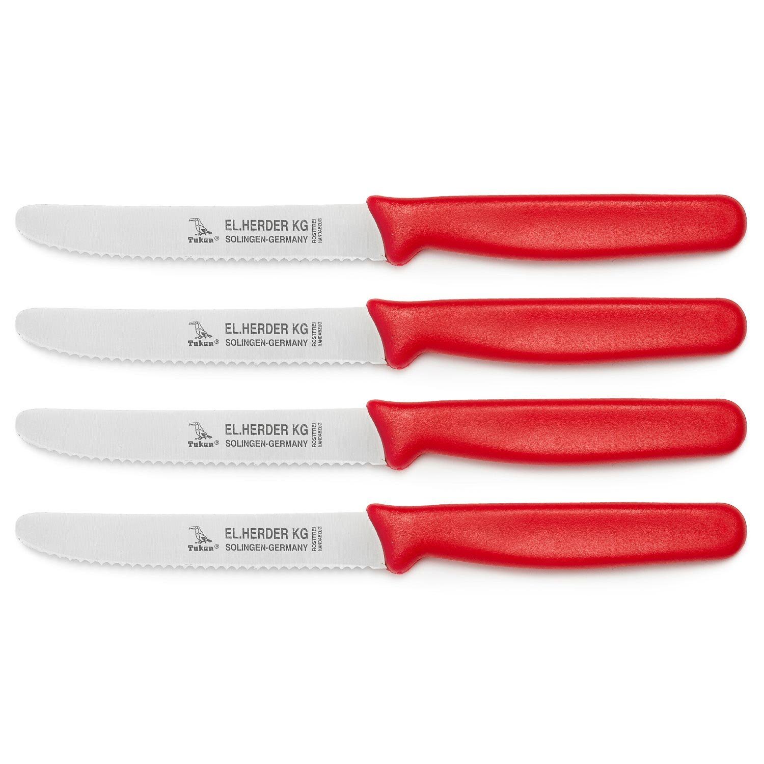 Landshop24 Brötchenmesser Brotmesser Tomatenmesser Tafelmesser 4er Set rot, Edelstahl (Spezialstahl 1.4116) konisch geschliffen