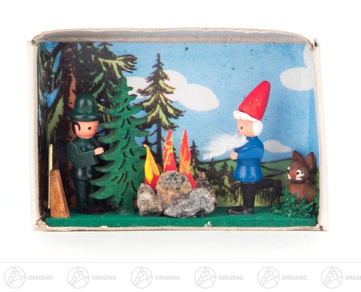 Dregeno Erzgebirge Weihnachtsfigur Miniatur Zündholzschachtel Rumpelstilzchen Breite x Höhe ca 5,5 cmx, für Setzkasten