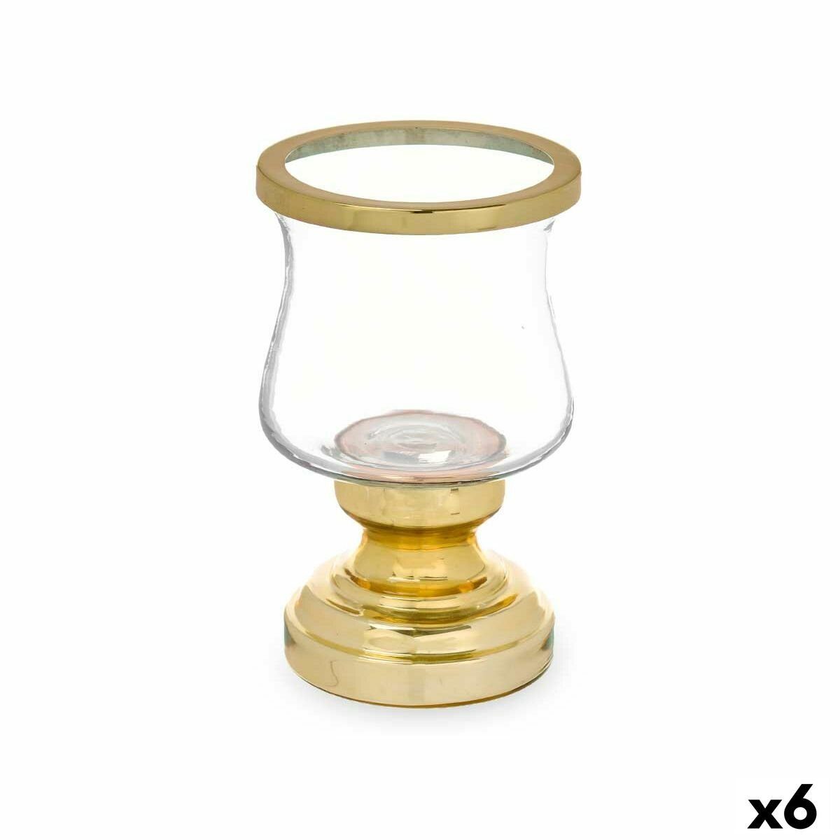 Gift Decor Windlicht Kerzenschale Glas Gold Stahl 12 x 19,5 x 12 cm 6 Stück