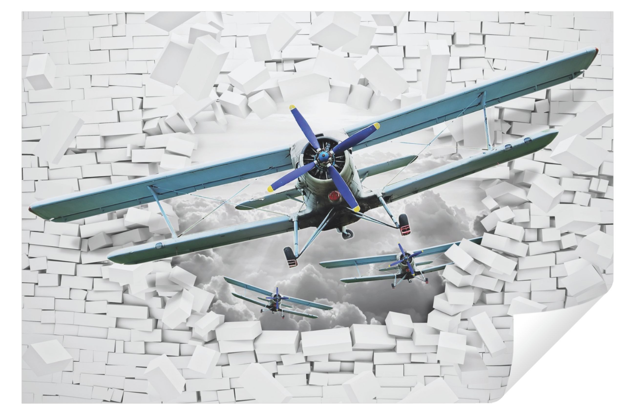Wallarena Fototapete 3D EFFEKT Kinderzimmer Jungen Flugzeug Wand Ziegel Jungenzimmer, Glatt, 3D-Optik, Tapete inklusive Kleister Vliestapete Motivtapete