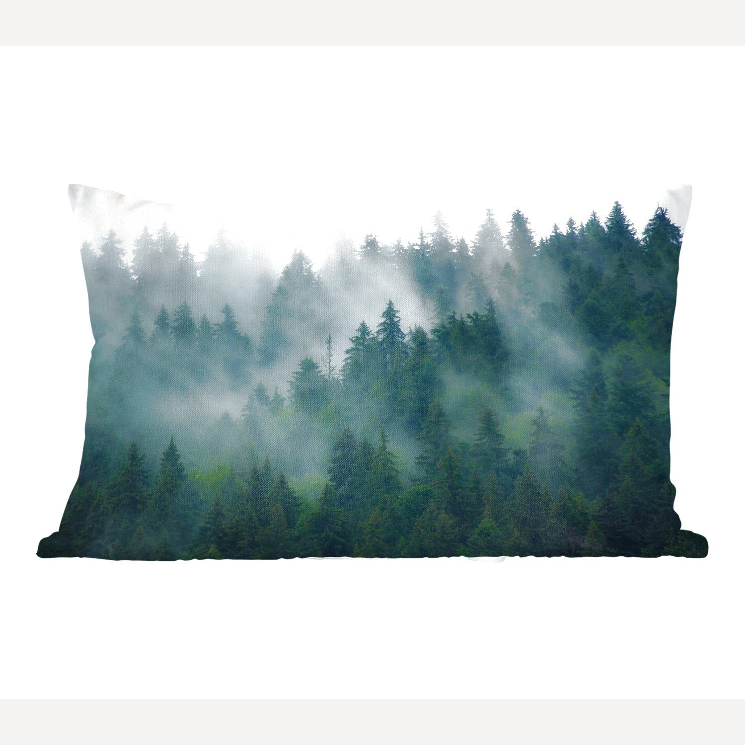 MuchoWow Dekokissen Nebel - Bäume - Wald, Wohzimmer Dekoration, Zierkissen, Dekokissen mit Füllung, Schlafzimmer