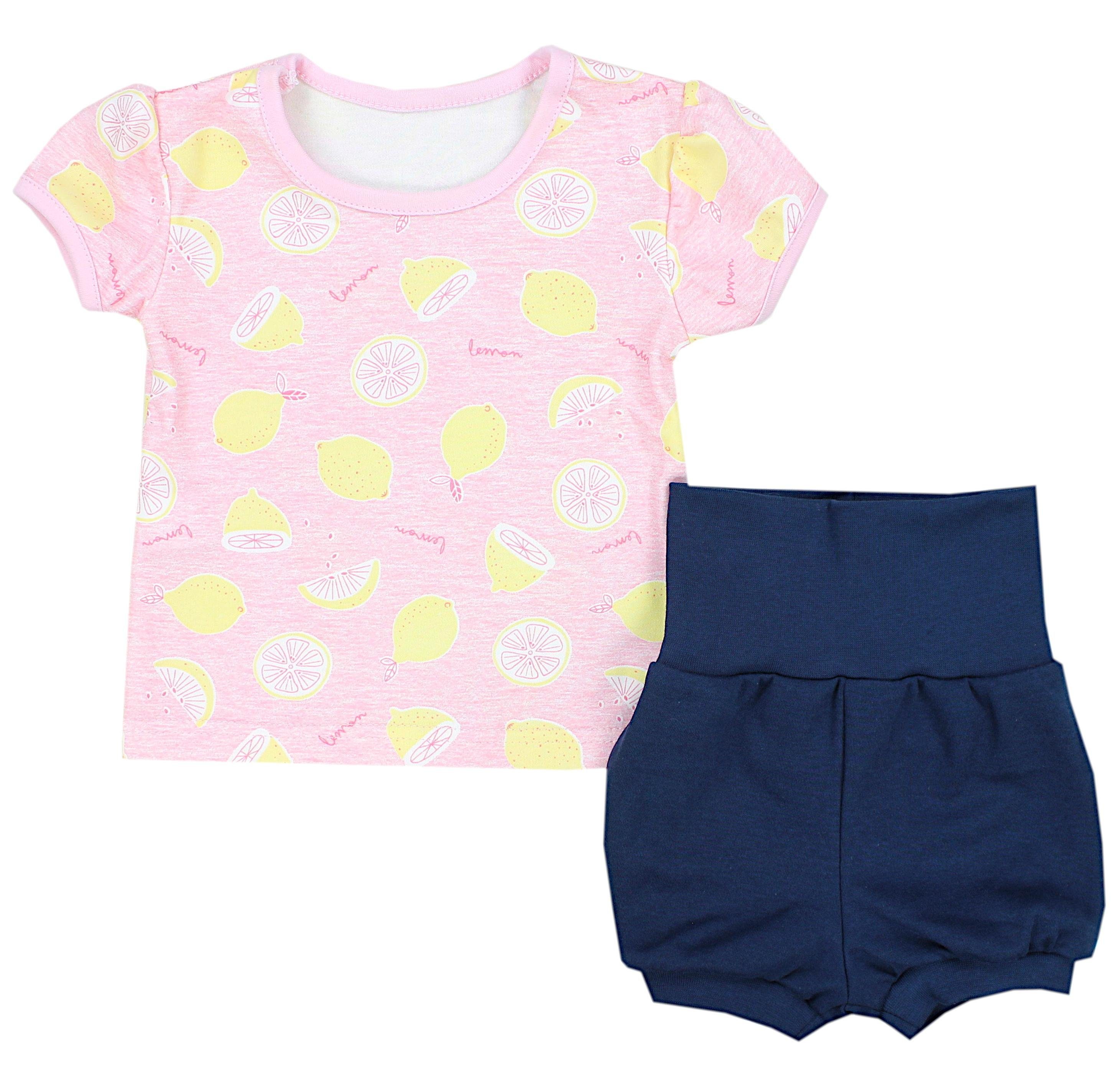T-Shirt Rosa/Dunkelblau Sommer Bekleidung Mädchen Set Hose Shorts Zitronen TupTam Baby & Shirt TupTam Gelb