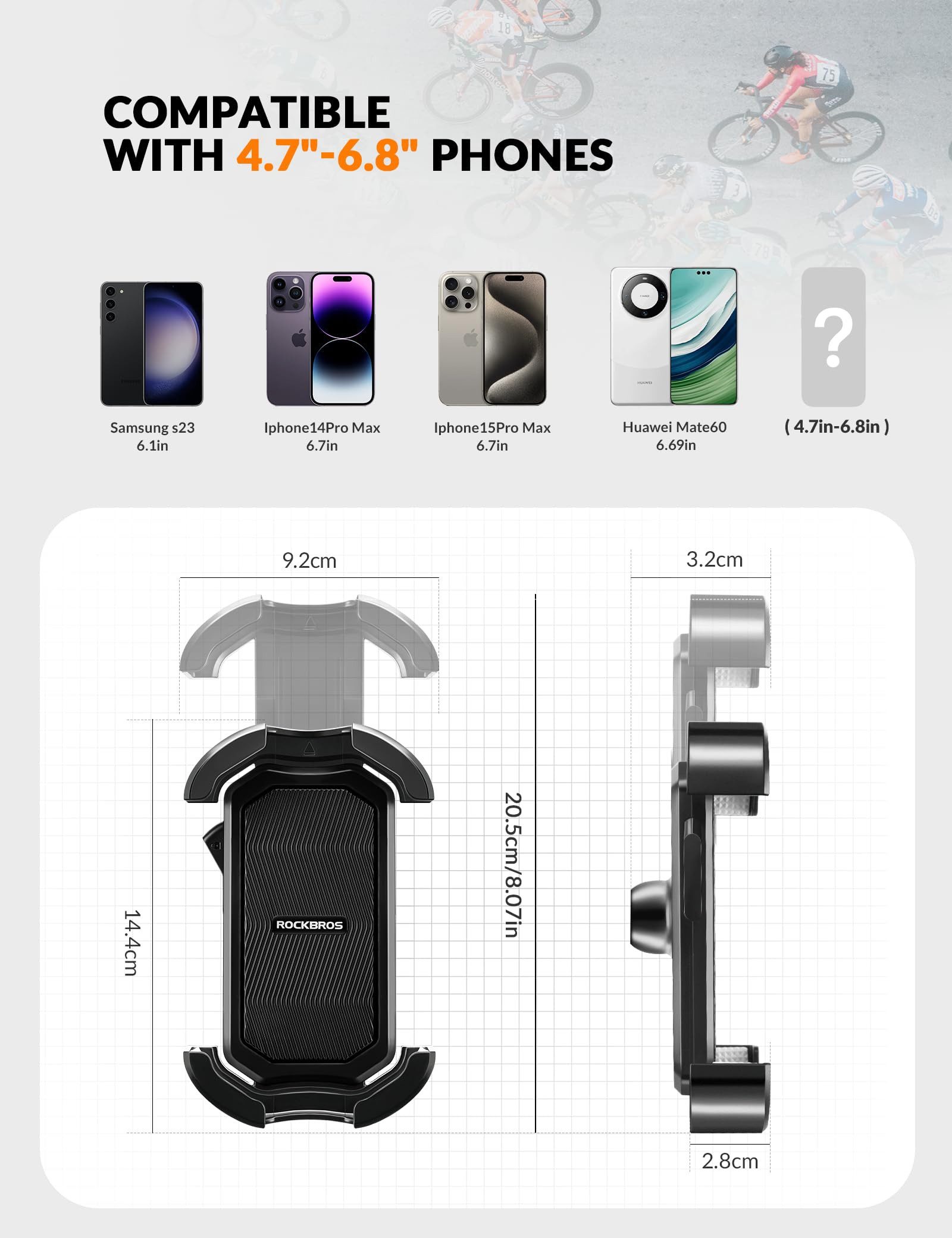ROCKBROS Handy-Halterung Handyhalterung 360° Drehbar Universal Handy Halterung, (bis 7 Zoll, Fahrrad Handyhalter Motorrad für 4,7-7,0 Zoll Smartphone) – Bild 4 von 5