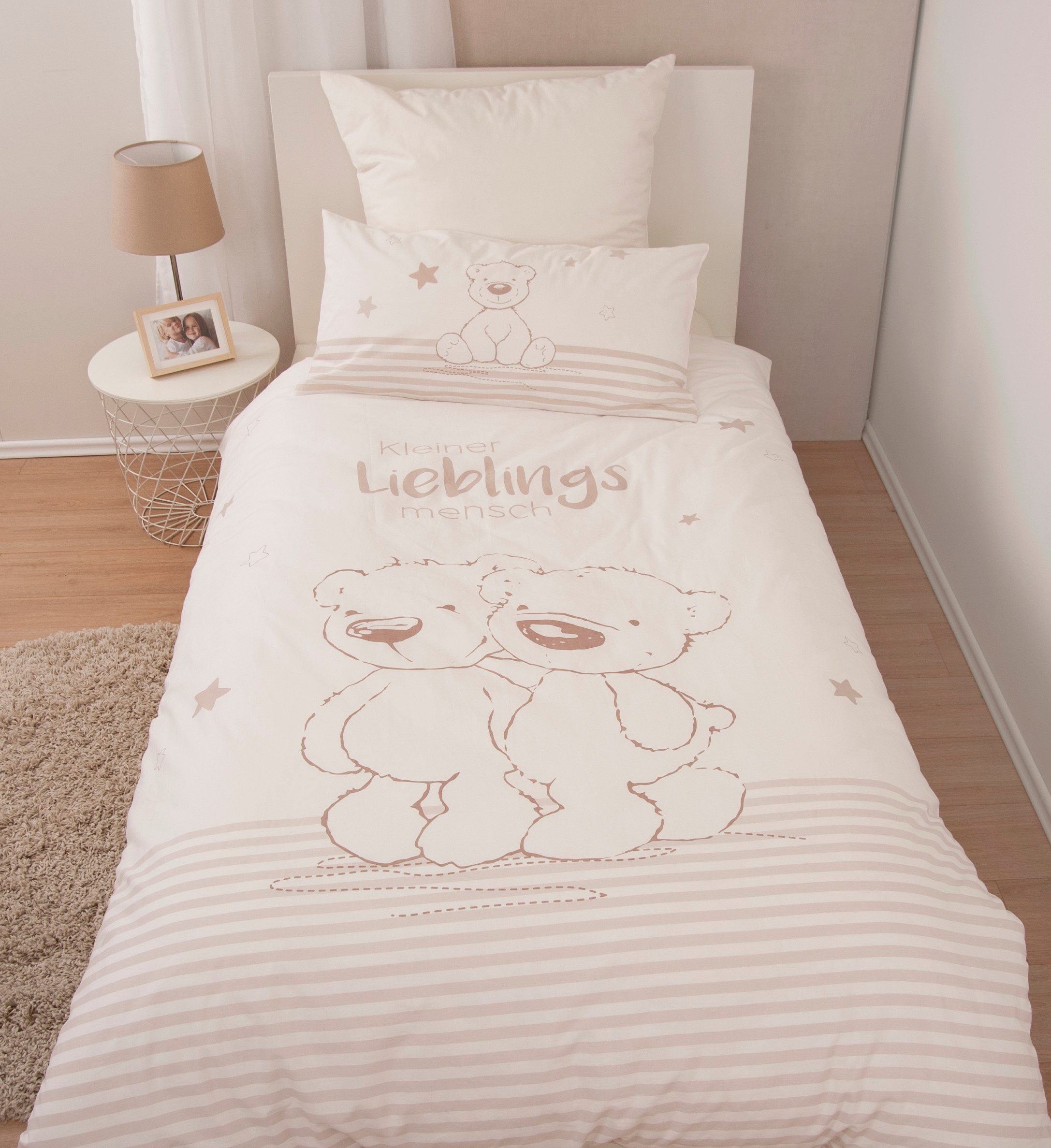 OTTO home Kinderbettwäsche Kleiner Liebling in Gr. 100x135 und 135x200 cm, Renforcé, 2 teilig, aus Baumwolle, mit niedlichem Bärenmotiv & Schriftzug, Babybettwäsche