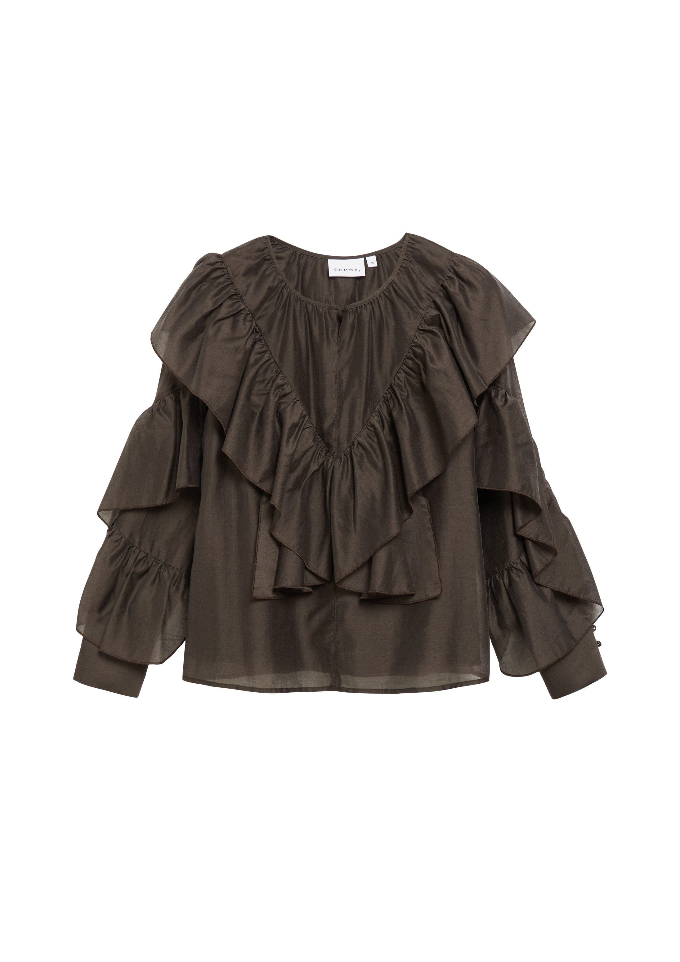 comma Langarmbluse Bluse Volant-Bluse aus Viskose-Voile