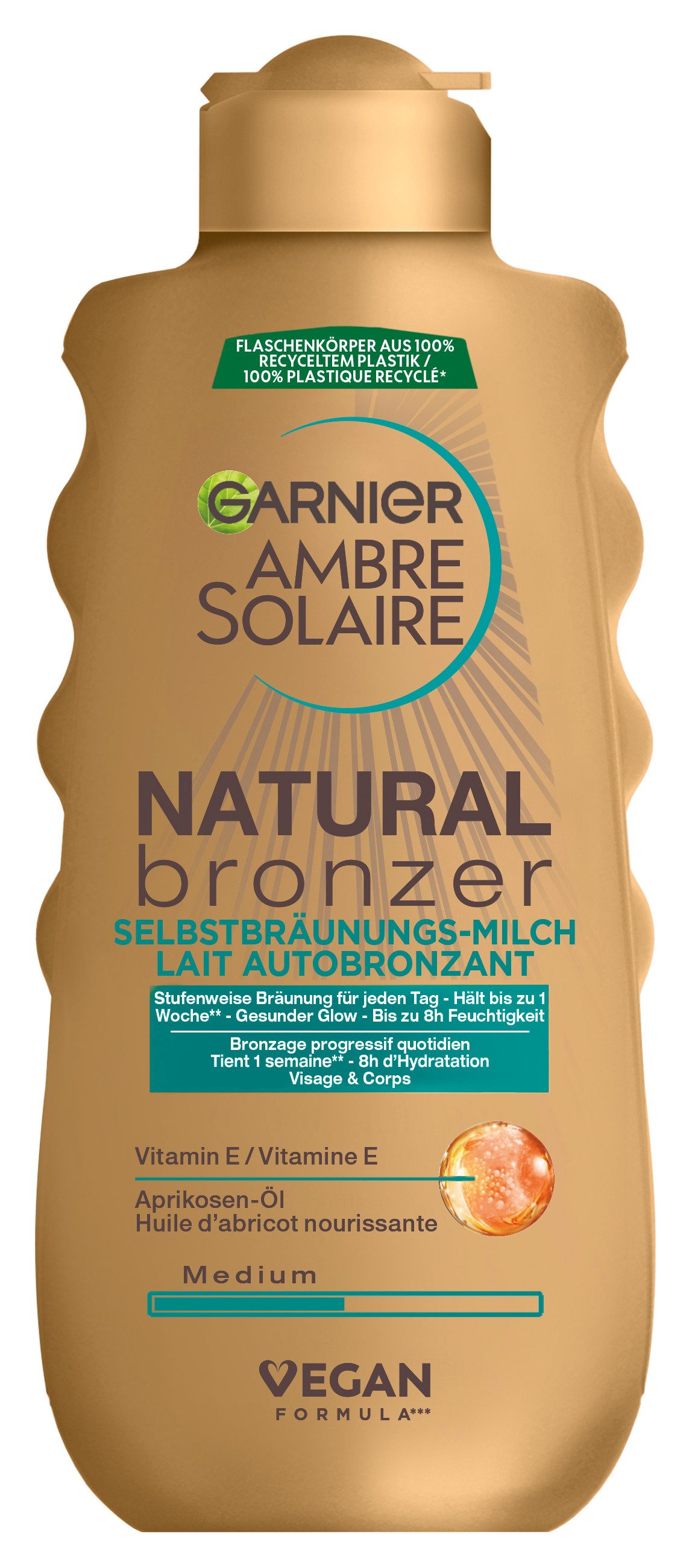 GARNIER Selbstbräunungsmilch AMBRE SOLAIRE SELBSTBRÄUNUNGS-MILCH MIT APRIKOSEN-ÖL, mit Aprikosen-Öl, schnell einziehend