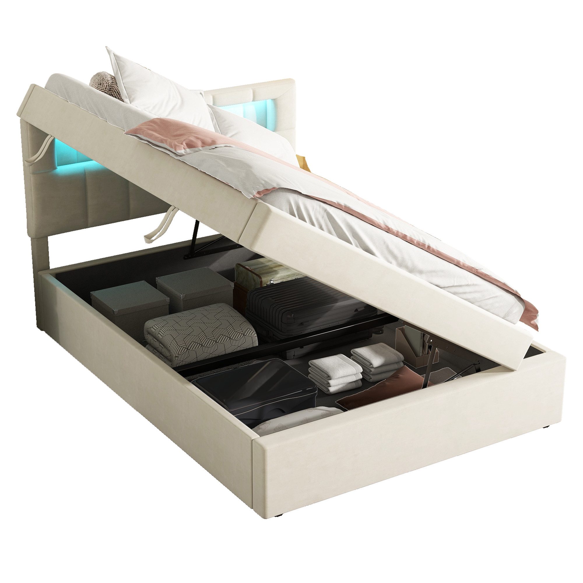 Flieks Polsterbett, LED Seitlich-Öffnen Hydraulisches Polsterbett Stauraumb günstig online kaufen