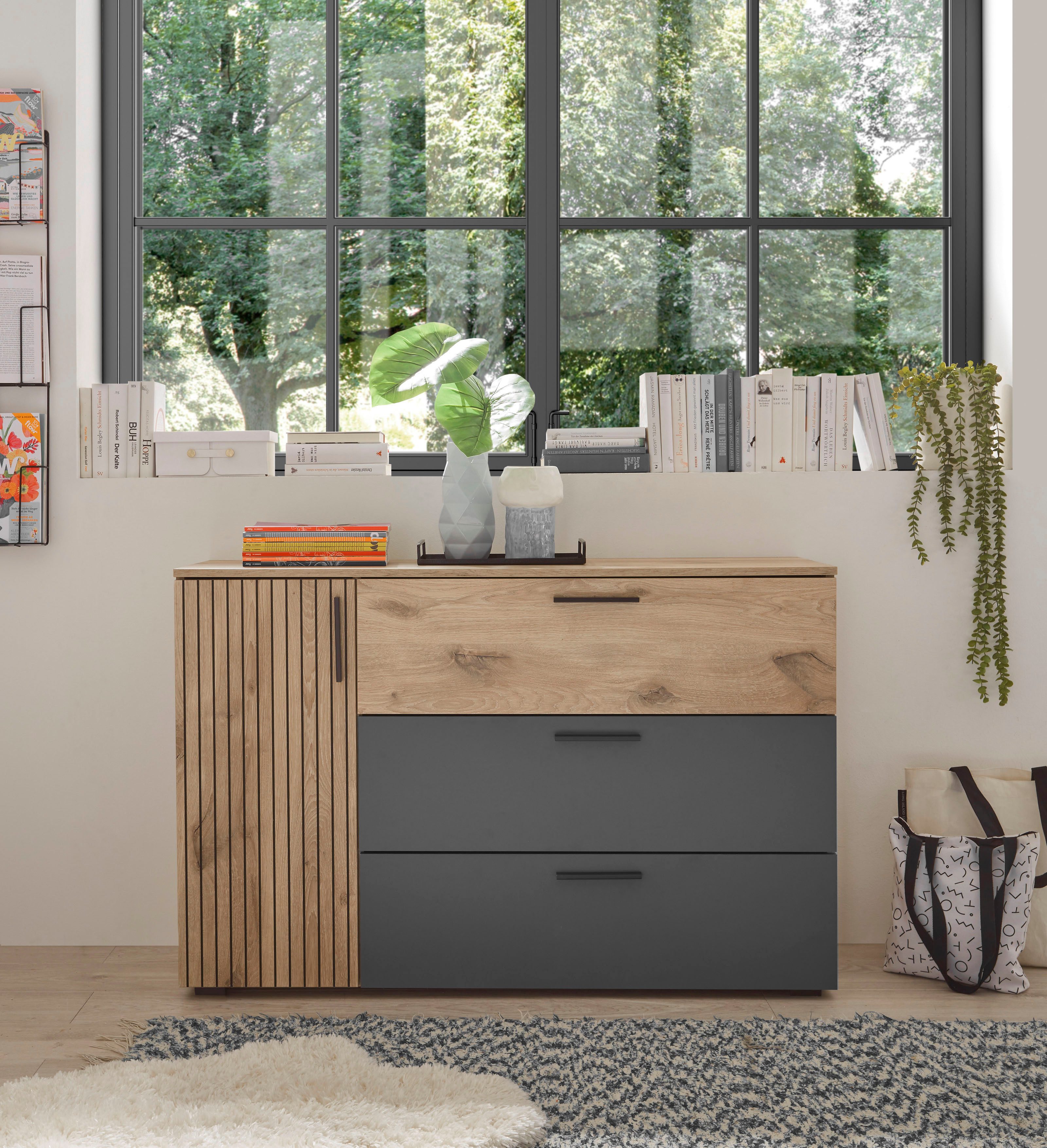 Schlafkontor Kombikommode Daria mit 3 Schubkästen und Rillenoptik
