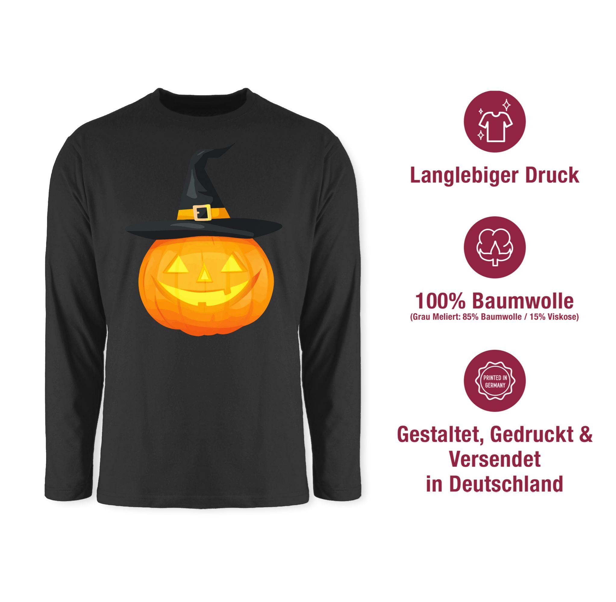 Shirtracer Rundhalsshirt Halloween Kürbis, Grinsender Kürbis, Jack o Lantern, Hexenkürbis, Halloween Kostüme Herren