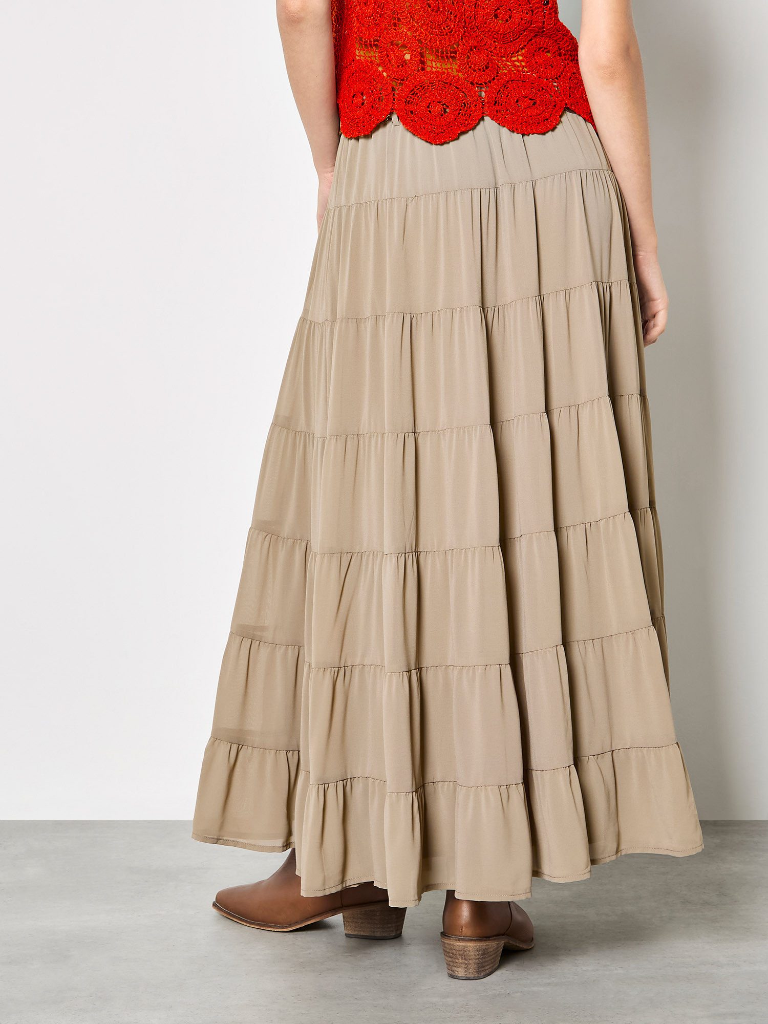 Apricot Maxirock Chiffon-Maxirock (mit Gürtel) mit Stufen