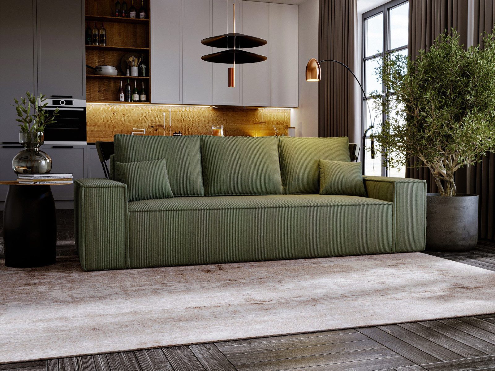 yourhouse24 Big-Sofa OLIMPIA 256 cm, Cord, mit Bettkasten & Schlaffunktion, Cord-Look mit XXL-Bettkasten