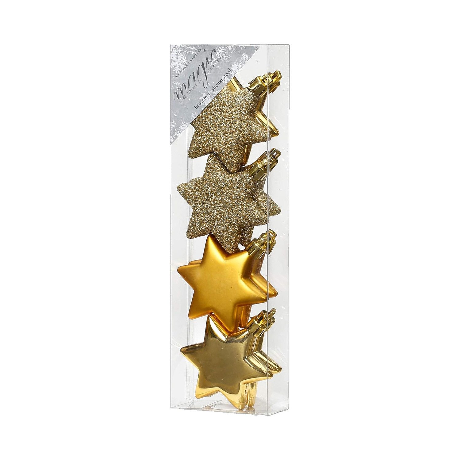 INGE-GLAS® Weihnachtsbaumkugel Weihnachtssterne Gold, Ø 6 cm, 8 Stück, bruchsi