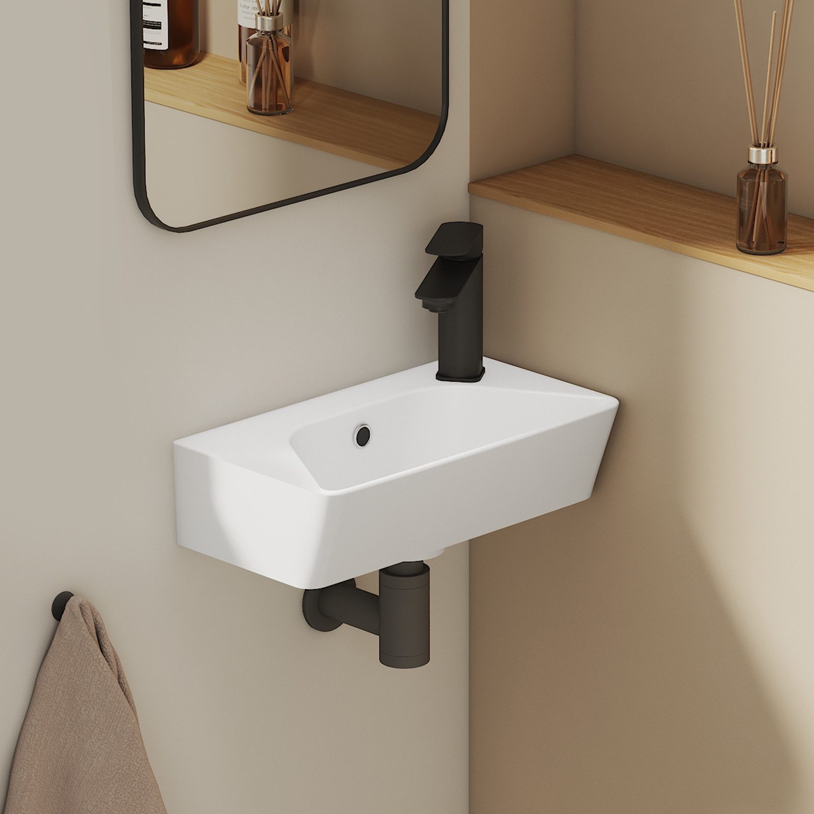 EMKE Waschbecken eckig Keramik Hängewaschbecken 40x 22.5cm