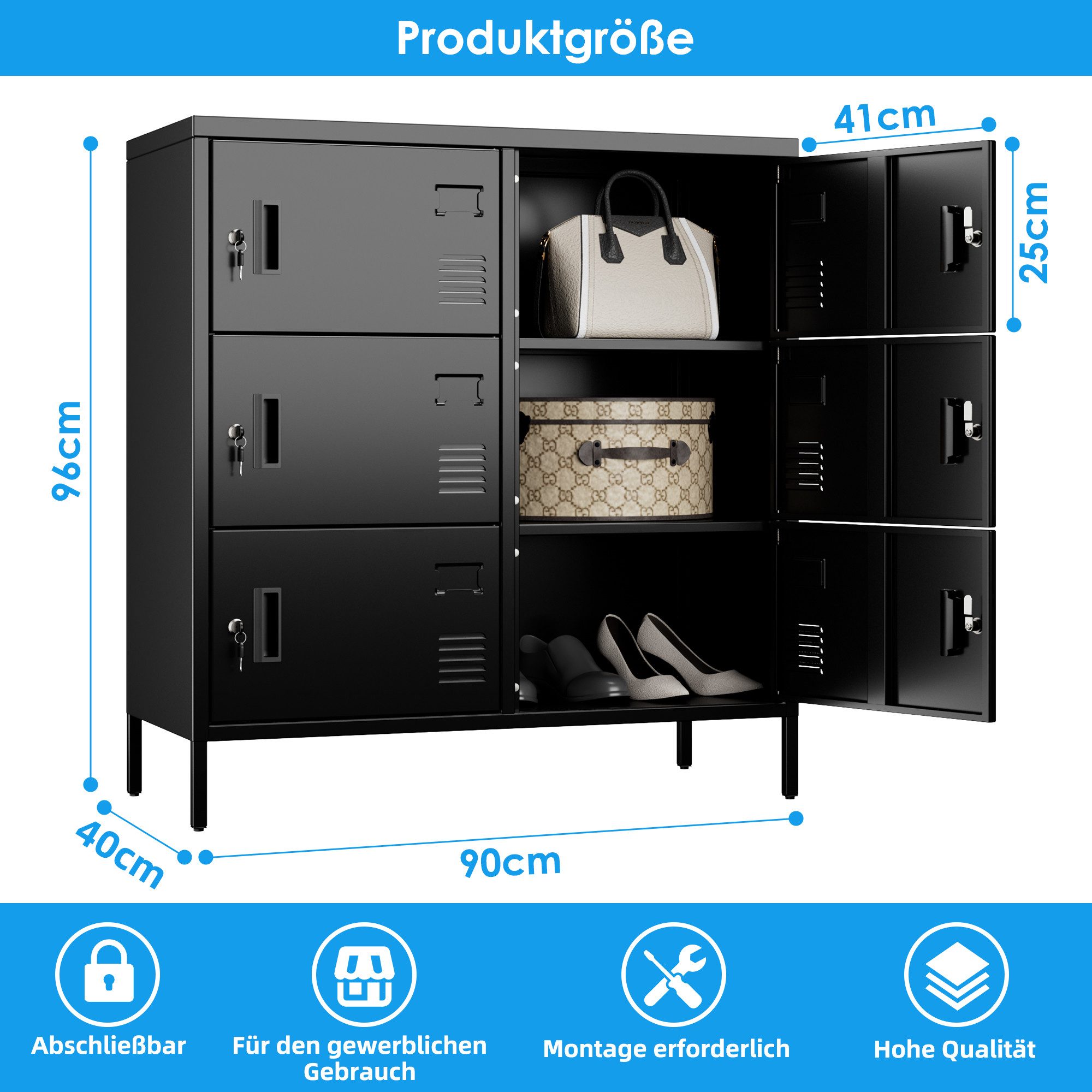 AOBABO Mehrzweckschrank Mitarbeiterschrank mit Lüftungslöchern, 90x40x96 cm (1-St) 6-türiger Metallschrank, abschließbar
